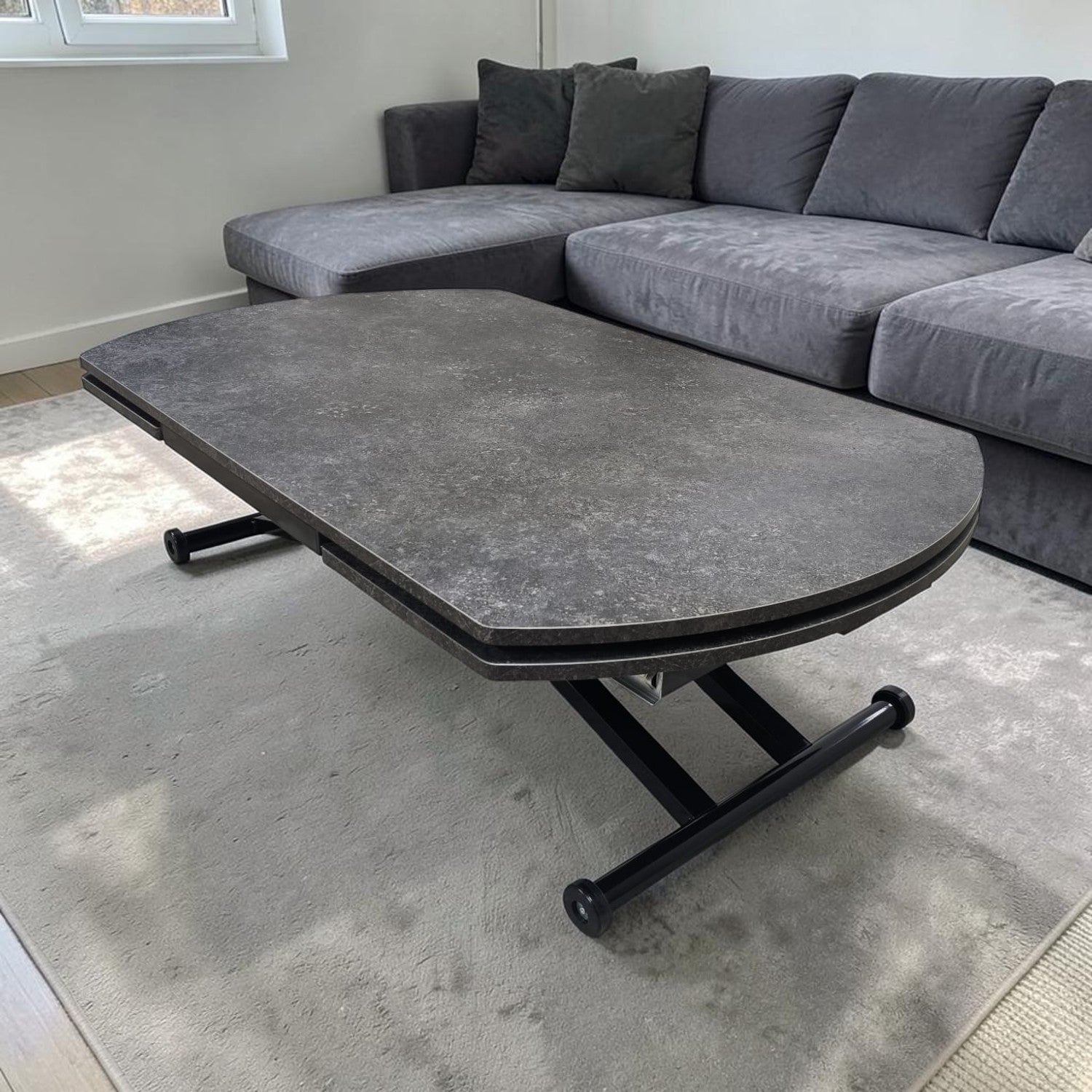 Oval Side-Opening Smart Table | Milled Anthracite & Black