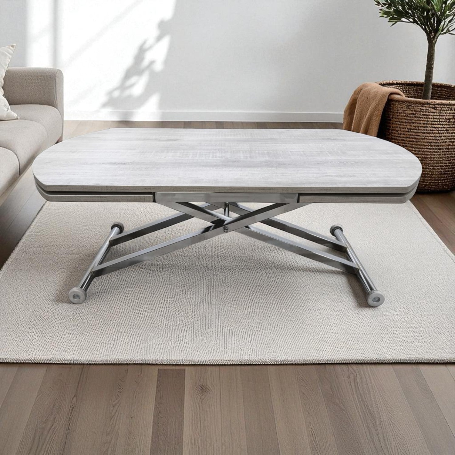 Oval Side-Opening Smart Table | Lisbon MDF & Chrome