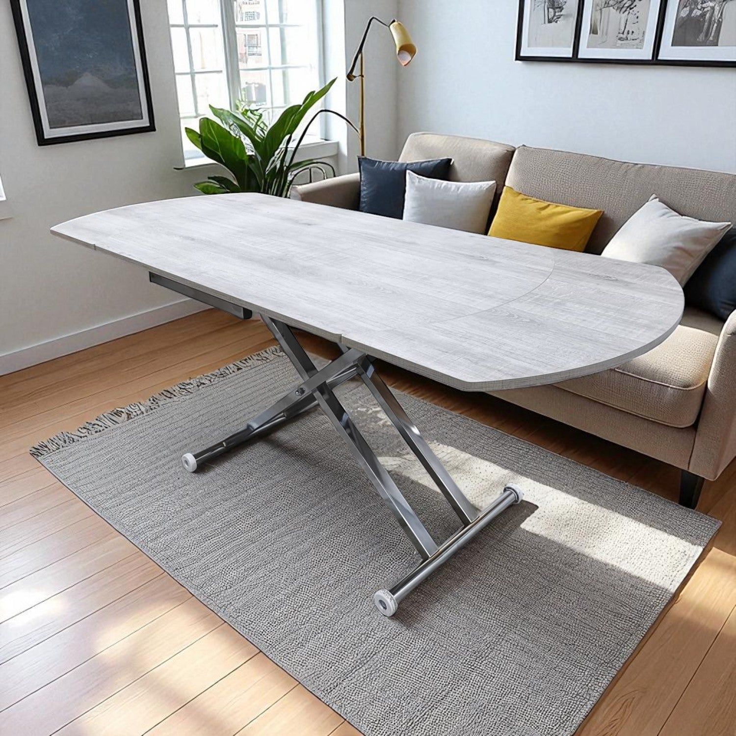 Oval Side-Opening Smart Table | Lisbon MDF & Chrome