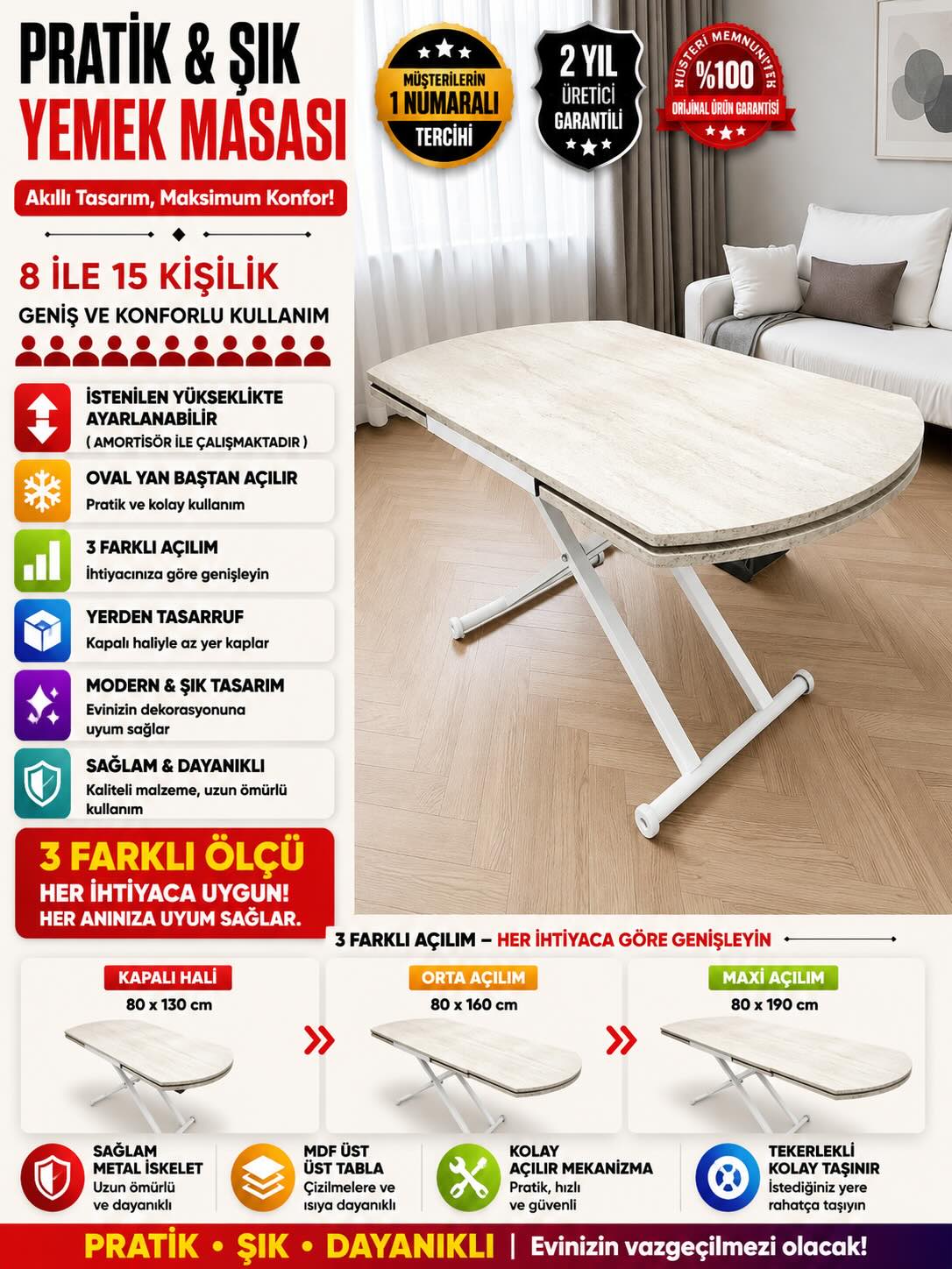 Oval Side Opening Smart Table | Travertine MDF & White