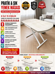 Oval Side Opening Smart Table | Travertine MDF & White