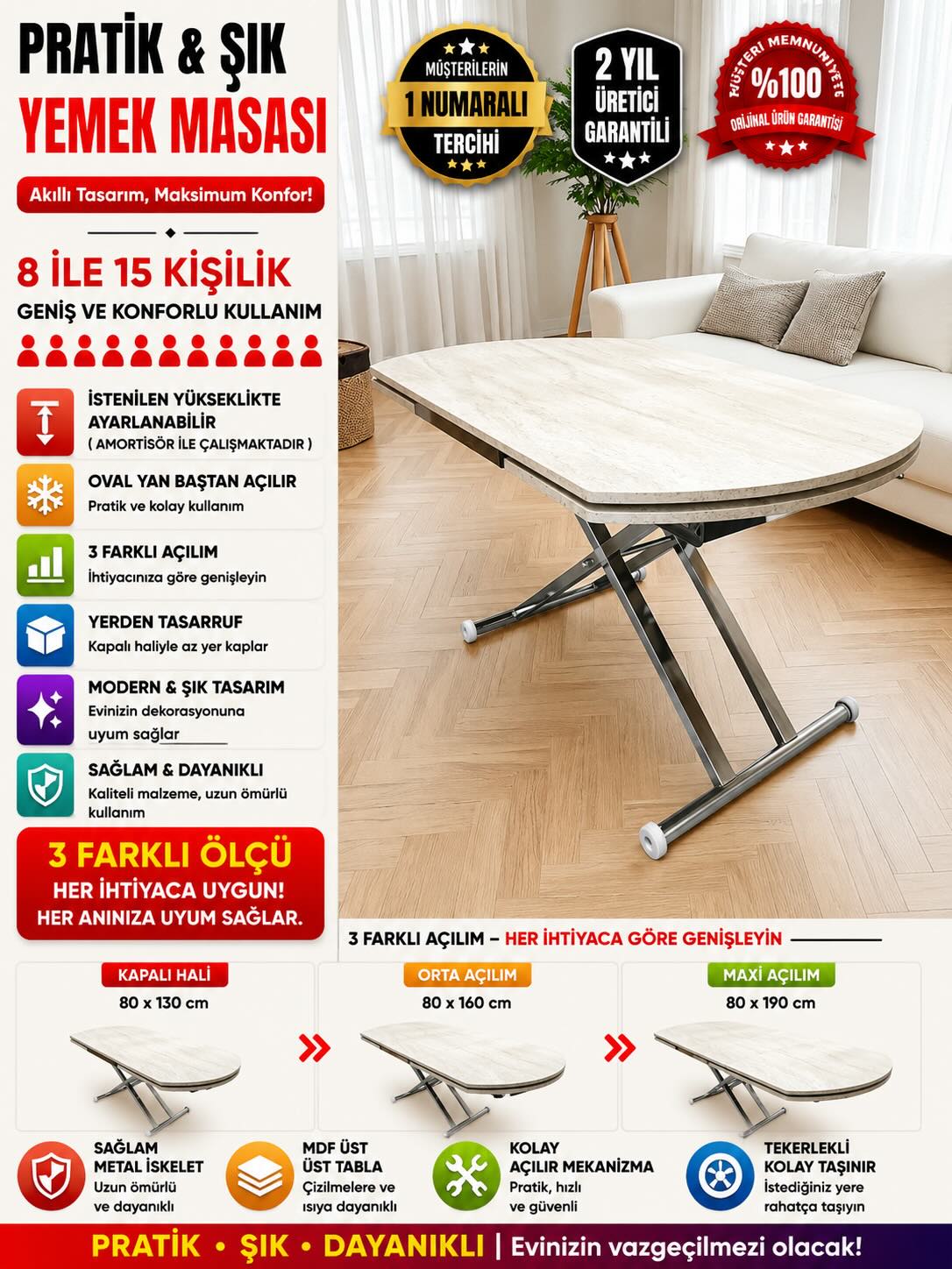 Oval Side Opening Smart Table | Travertine MDF & Chrome