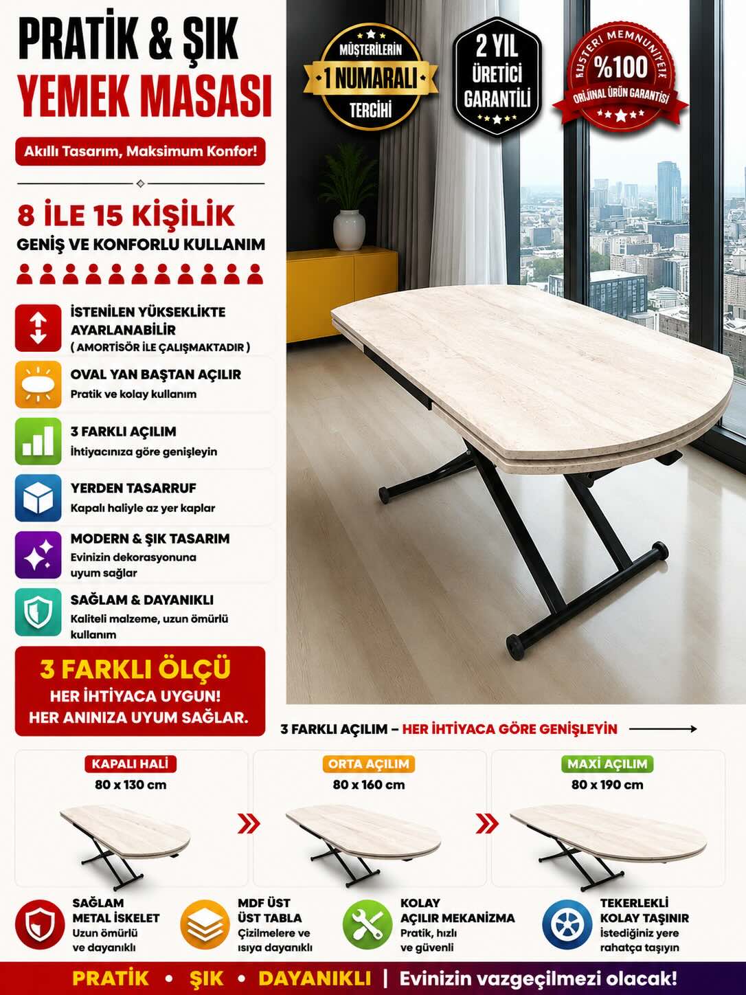 Oval Side-Opening Smart Table | Travertine MDF & Black
