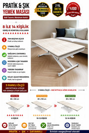 Side Open Smart Table | Travertine MDF Top & White Legs