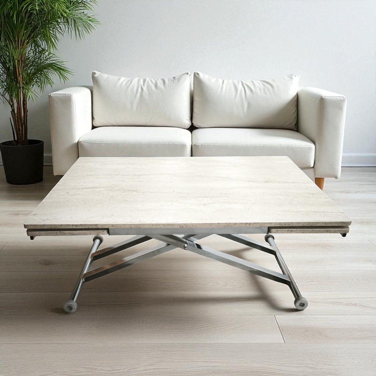 Smart Extending Table | Travertine MDF & Chrome Leg