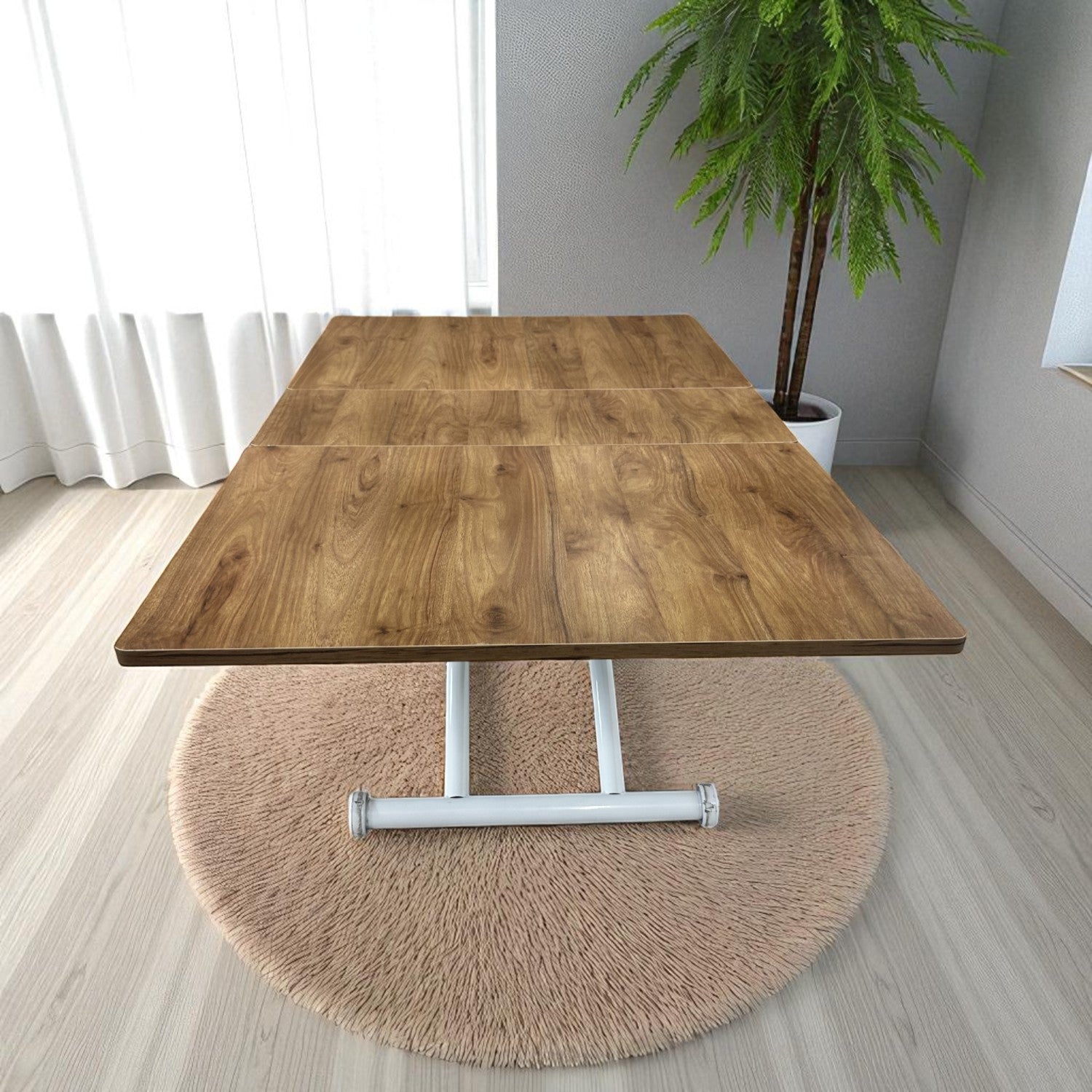 Mid-Opening Square Smart Table | Walnut MDF & White