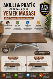 Mid-Opening Square Smart Table | Walnut MDF & White