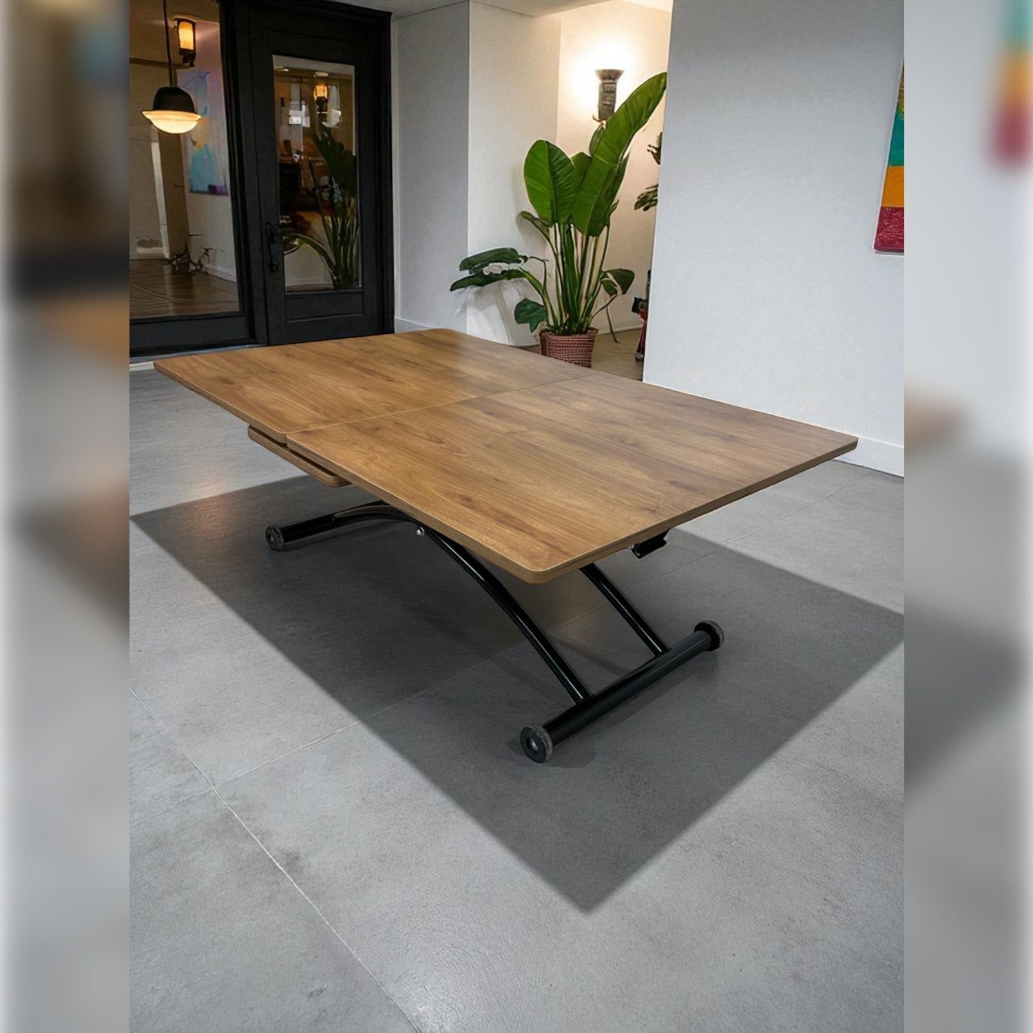 Center-Opening Square Smart Table | Walnut MDF & Black