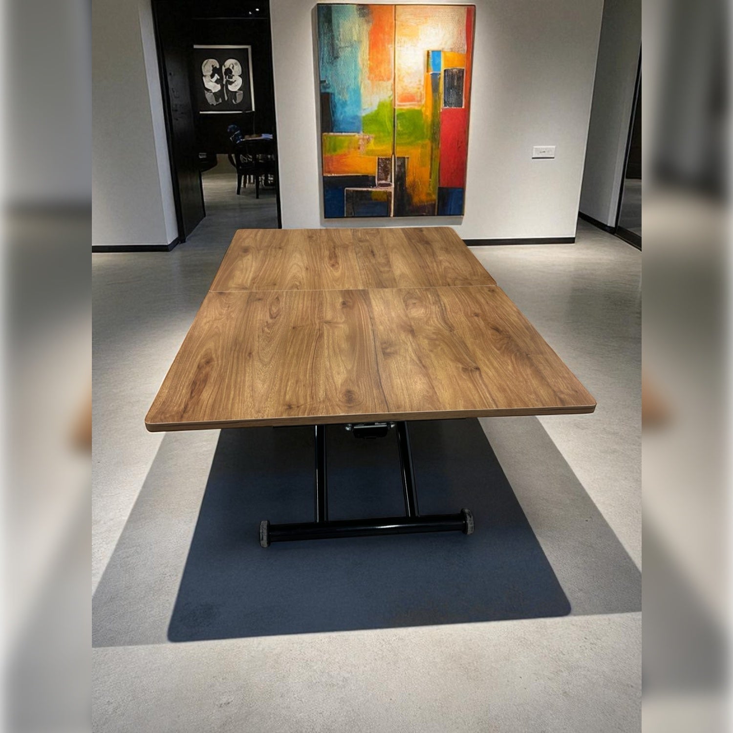 Center-Opening Square Smart Table | Walnut MDF & Black
