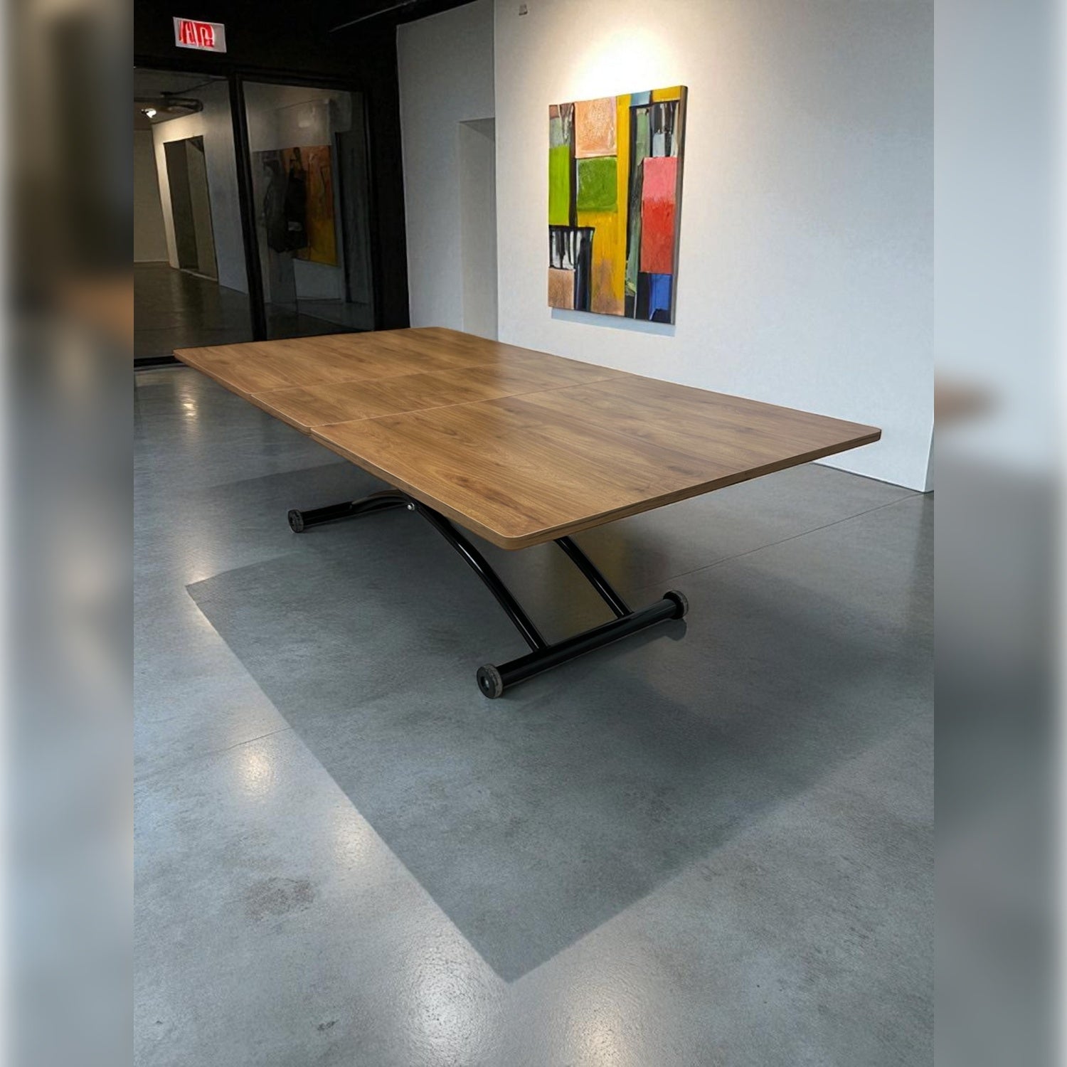 Center-Opening Square Smart Table | Walnut MDF & Black