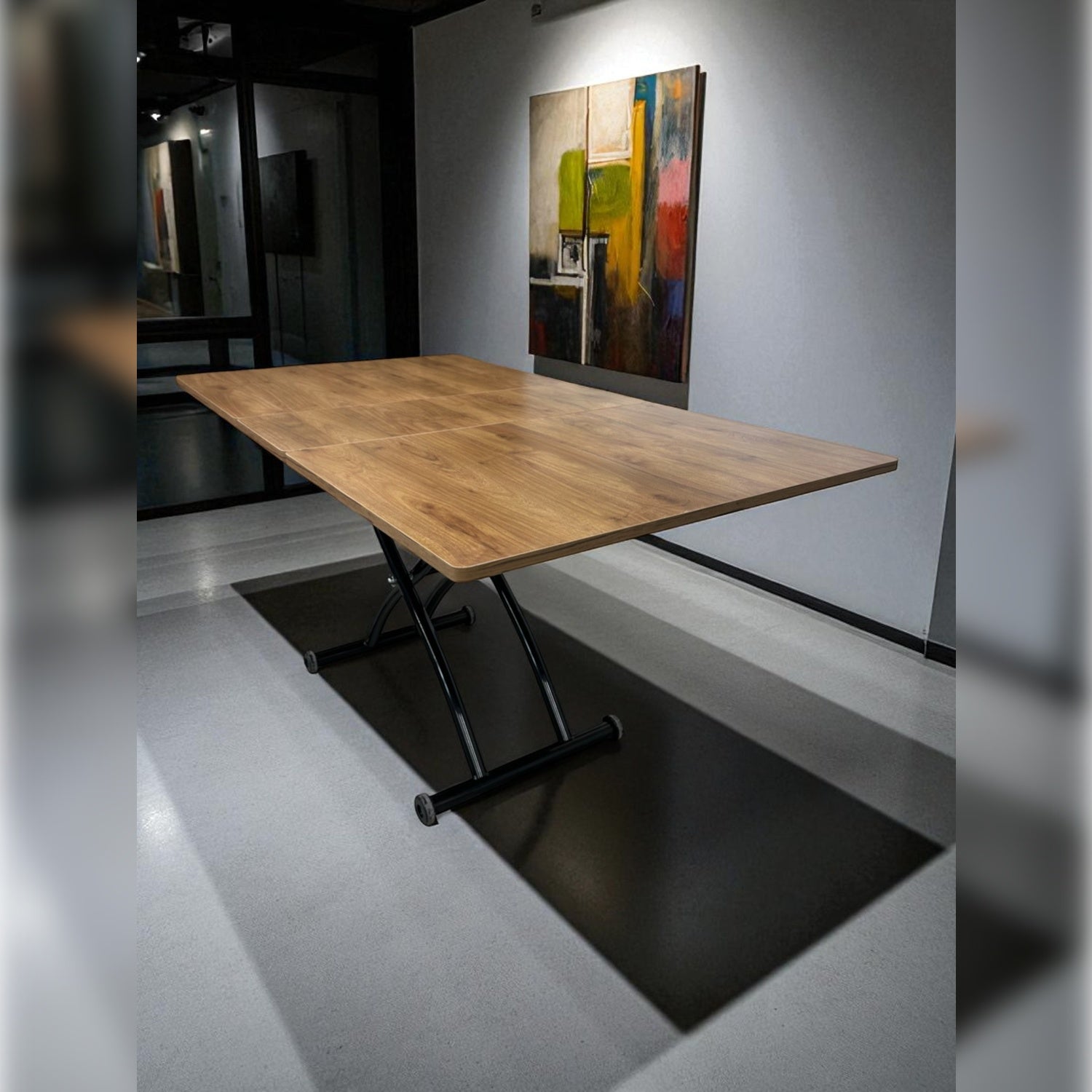 Center-Opening Square Smart Table | Walnut MDF & Black