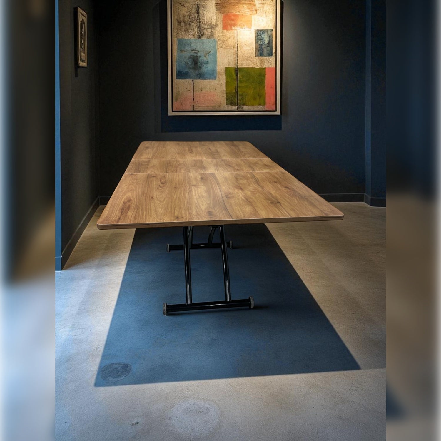 Center-Opening Square Smart Table | Walnut MDF & Black