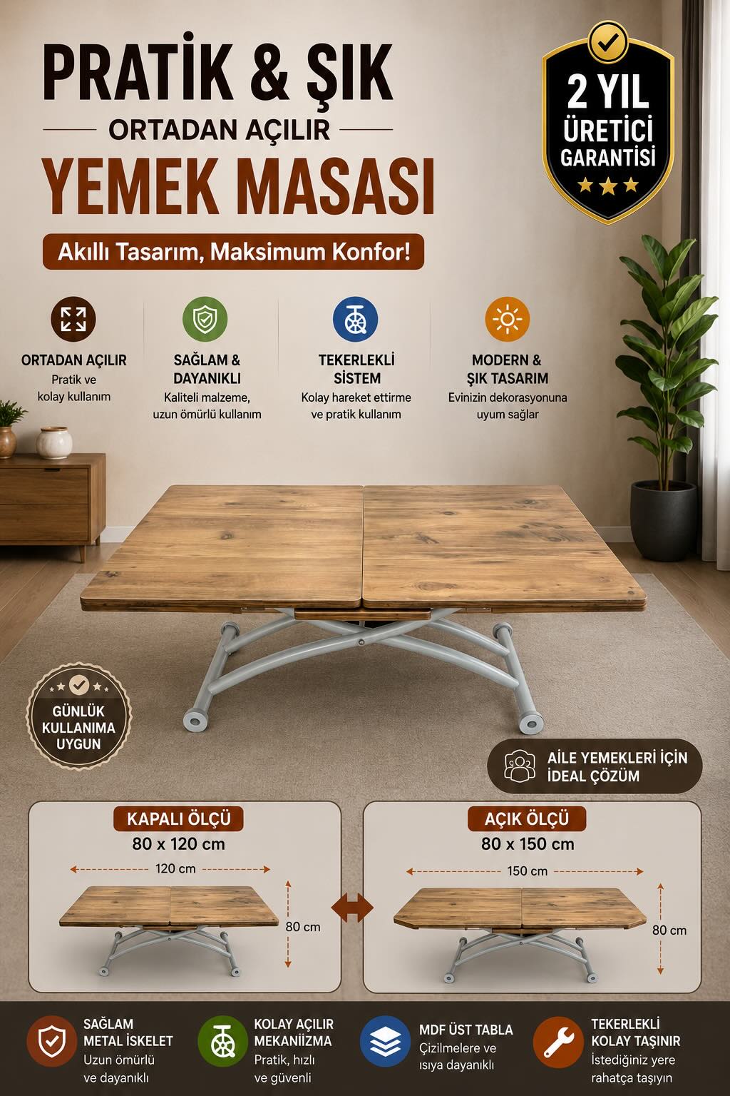 Smart Square Extending Table | EfesCam MDF & White