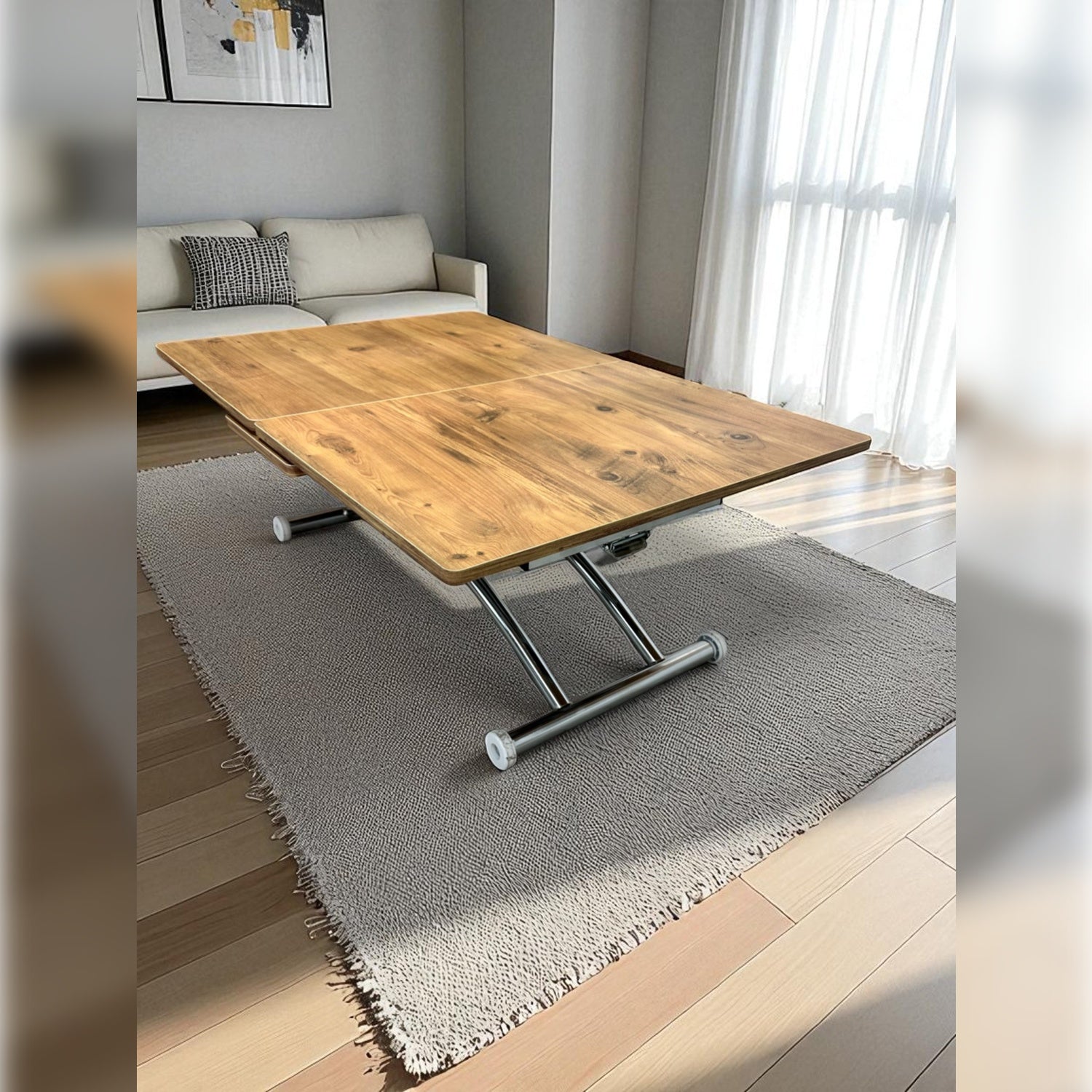 Center-Opening Square Smart Table | EfesCam MDF & Chrome