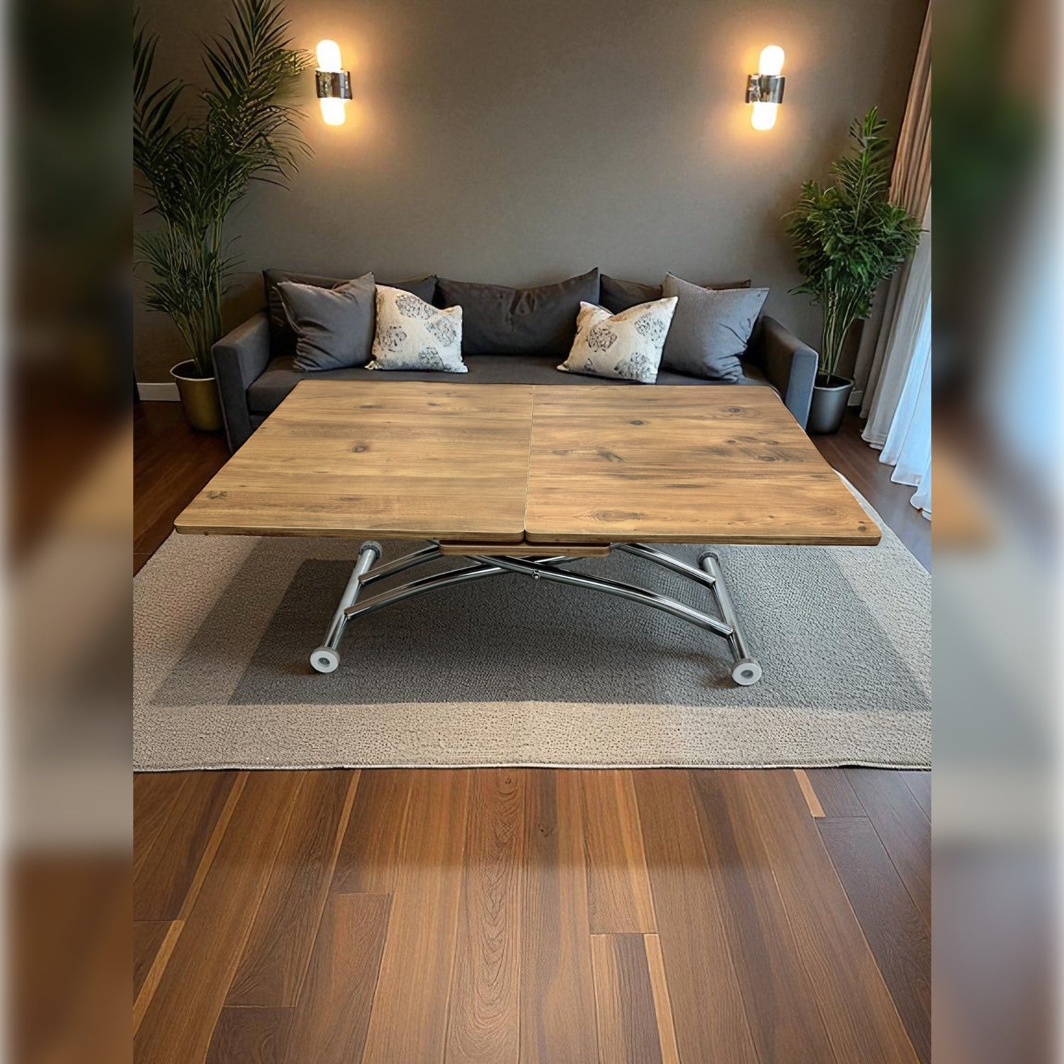 Center-Opening Square Smart Table | EfesCam MDF & Chrome