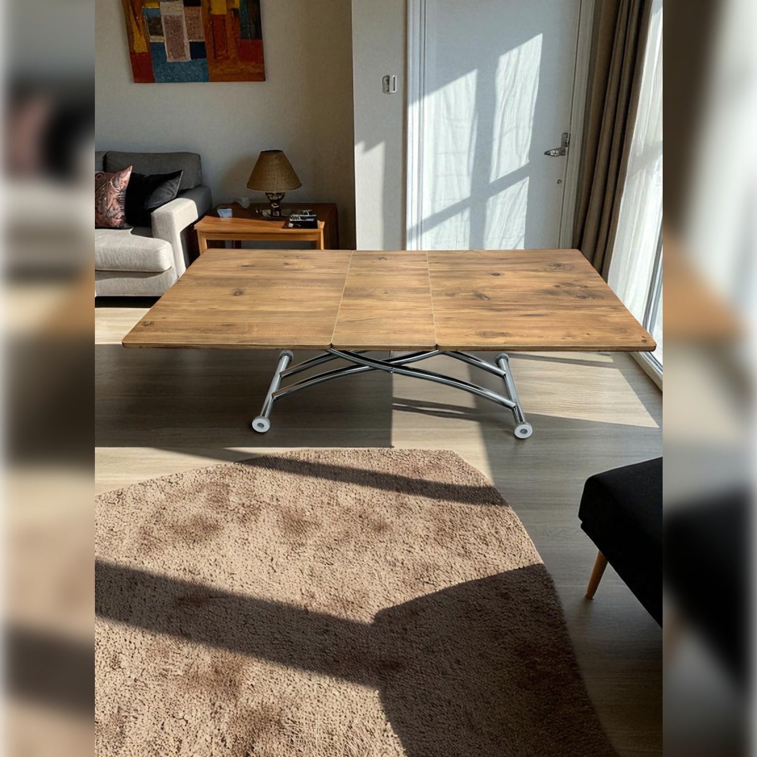 Center-Opening Square Smart Table | EfesCam MDF & Chrome