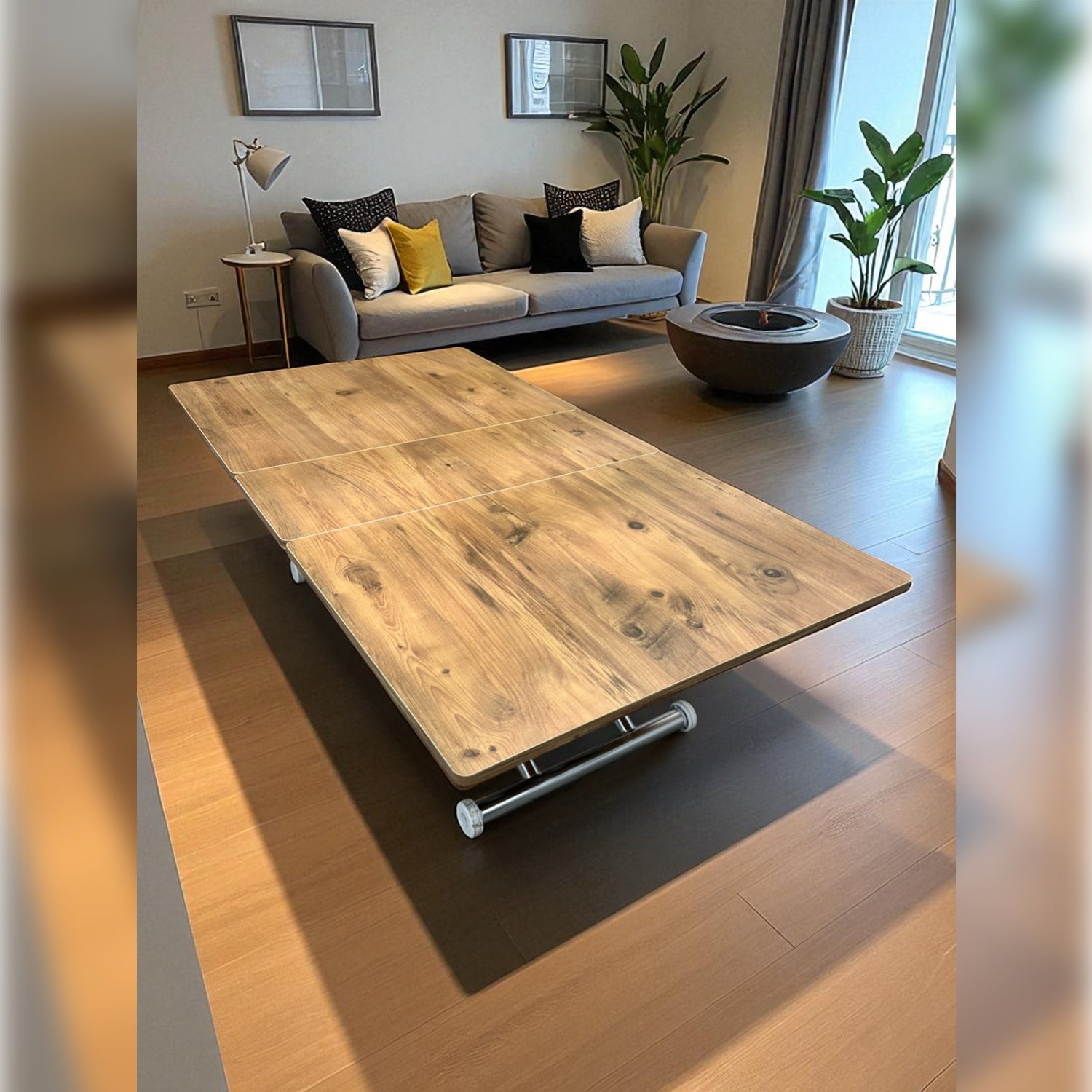 Center-Opening Square Smart Table | EfesCam MDF & Chrome