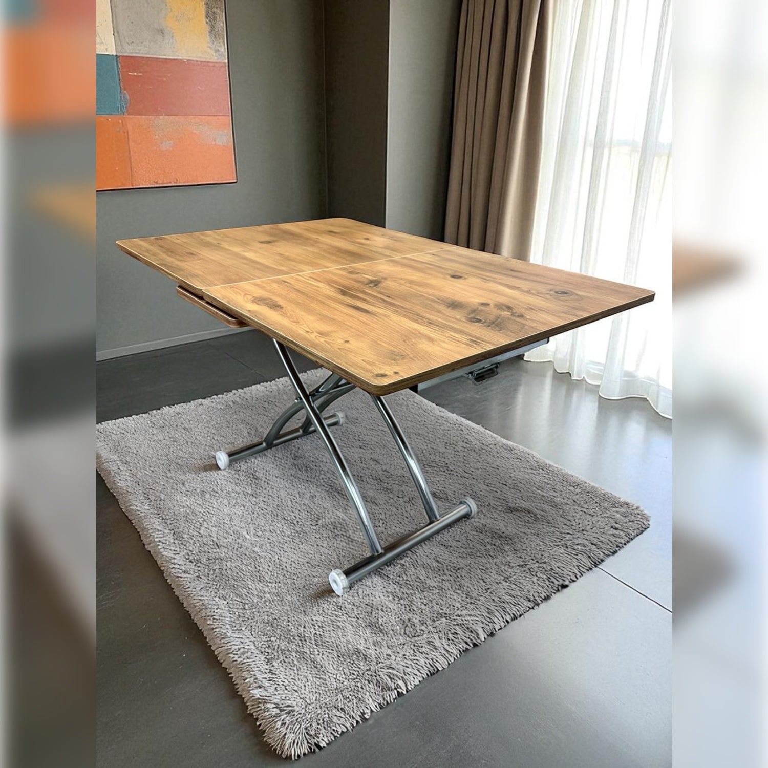 Center-Opening Square Smart Table | EfesCam MDF & Chrome