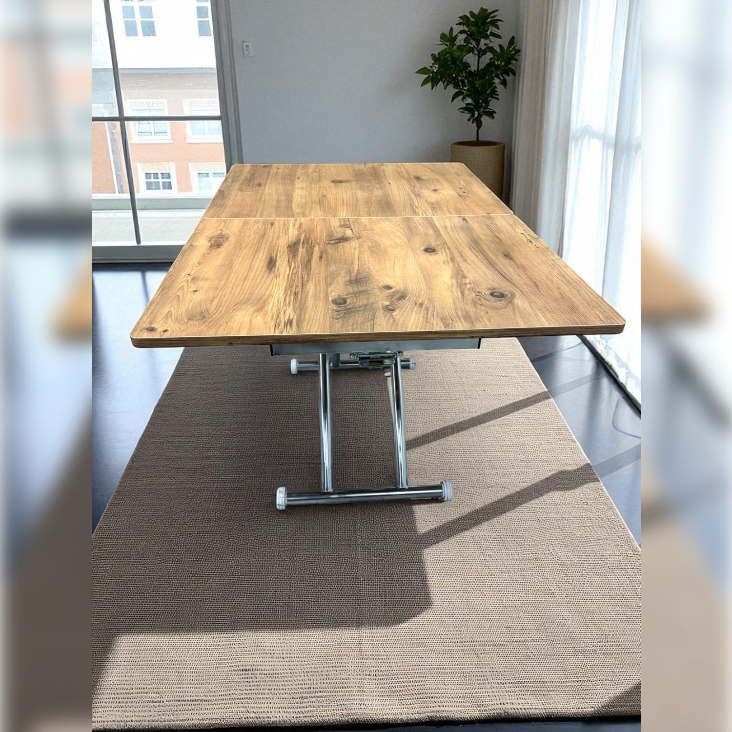 Center-Opening Square Smart Table | EfesCam MDF & Chrome