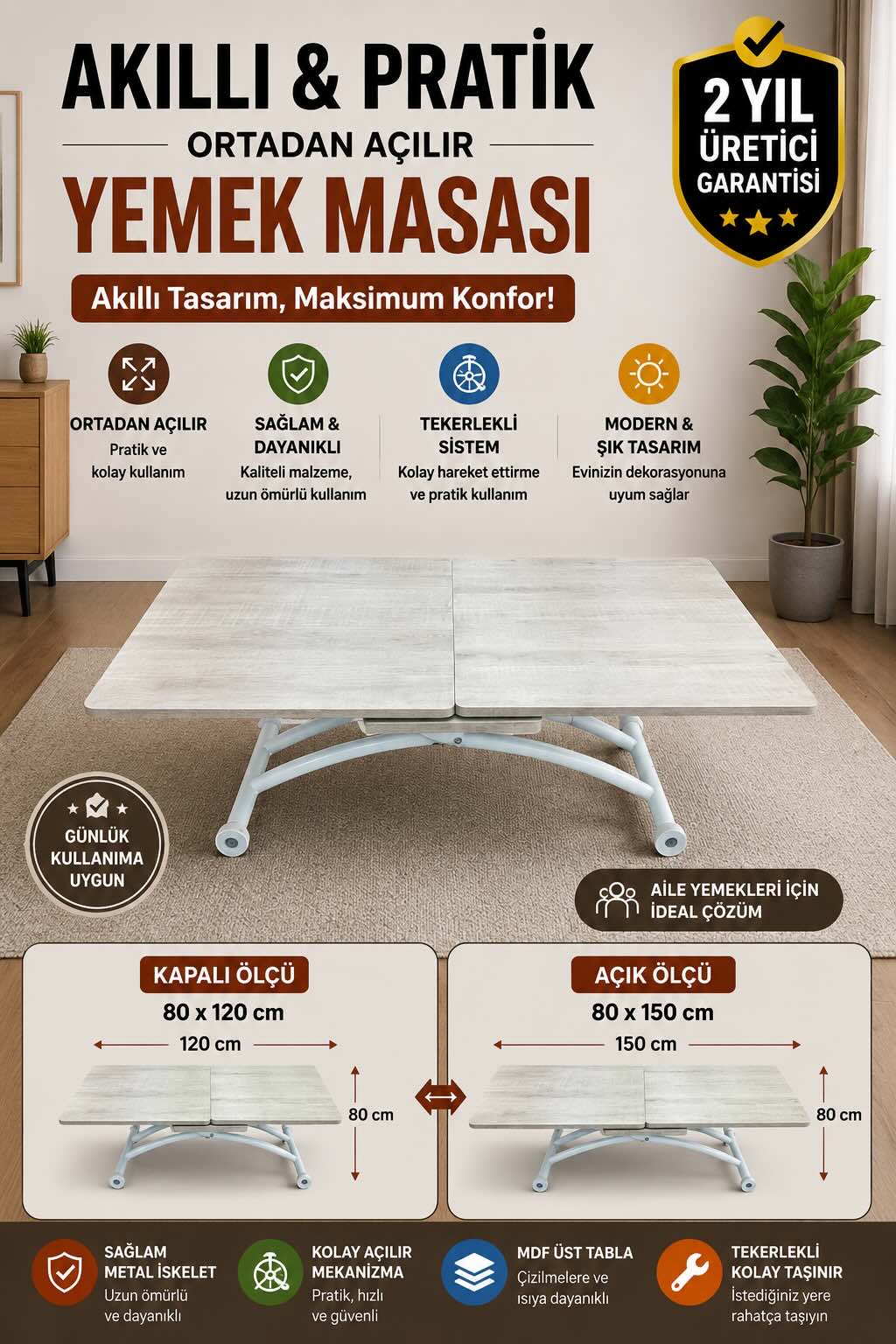 Extendable Square Smart Table | Lisbon MDF & White