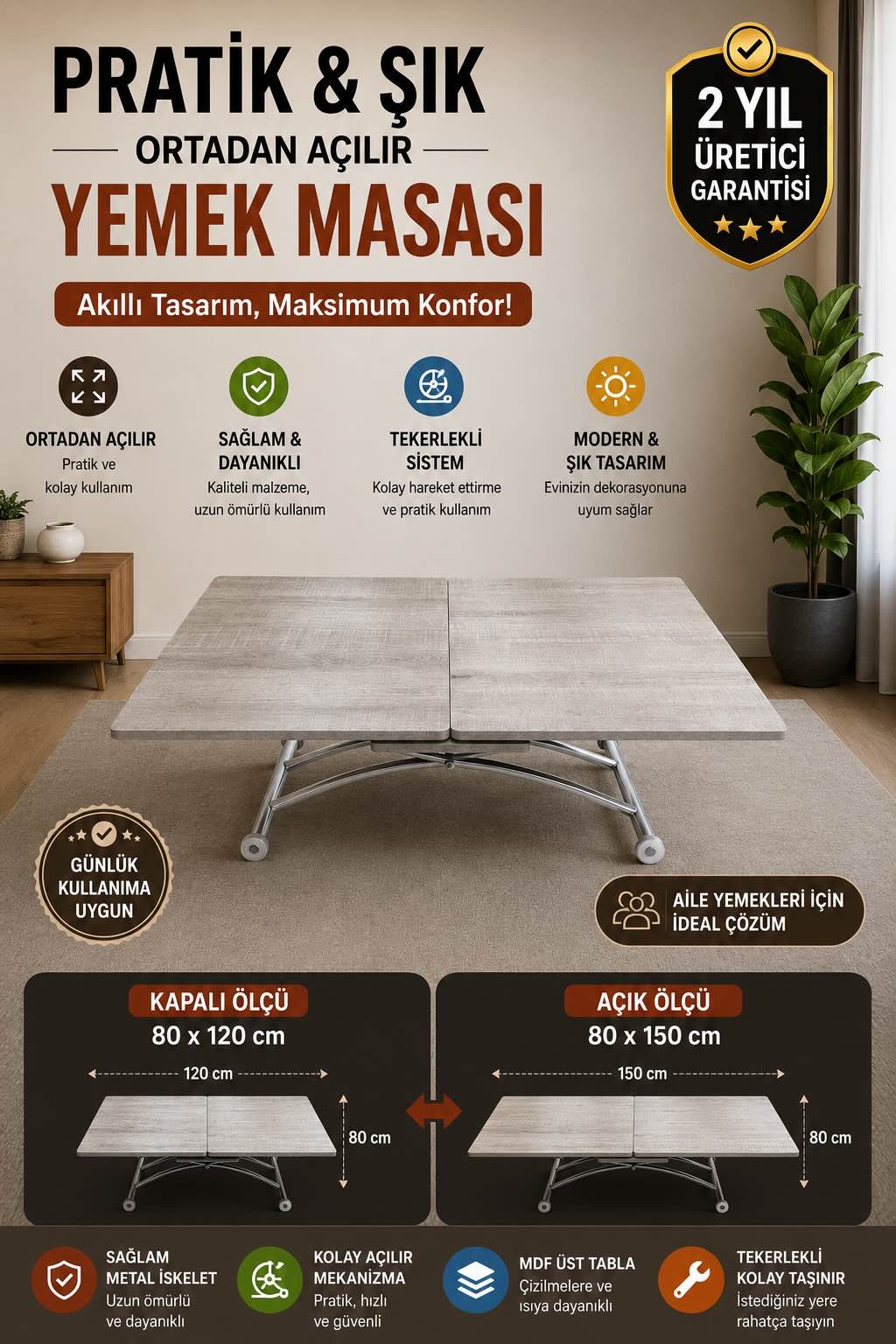Extendable Square Smart Table | Lisbon MDF & Chrome