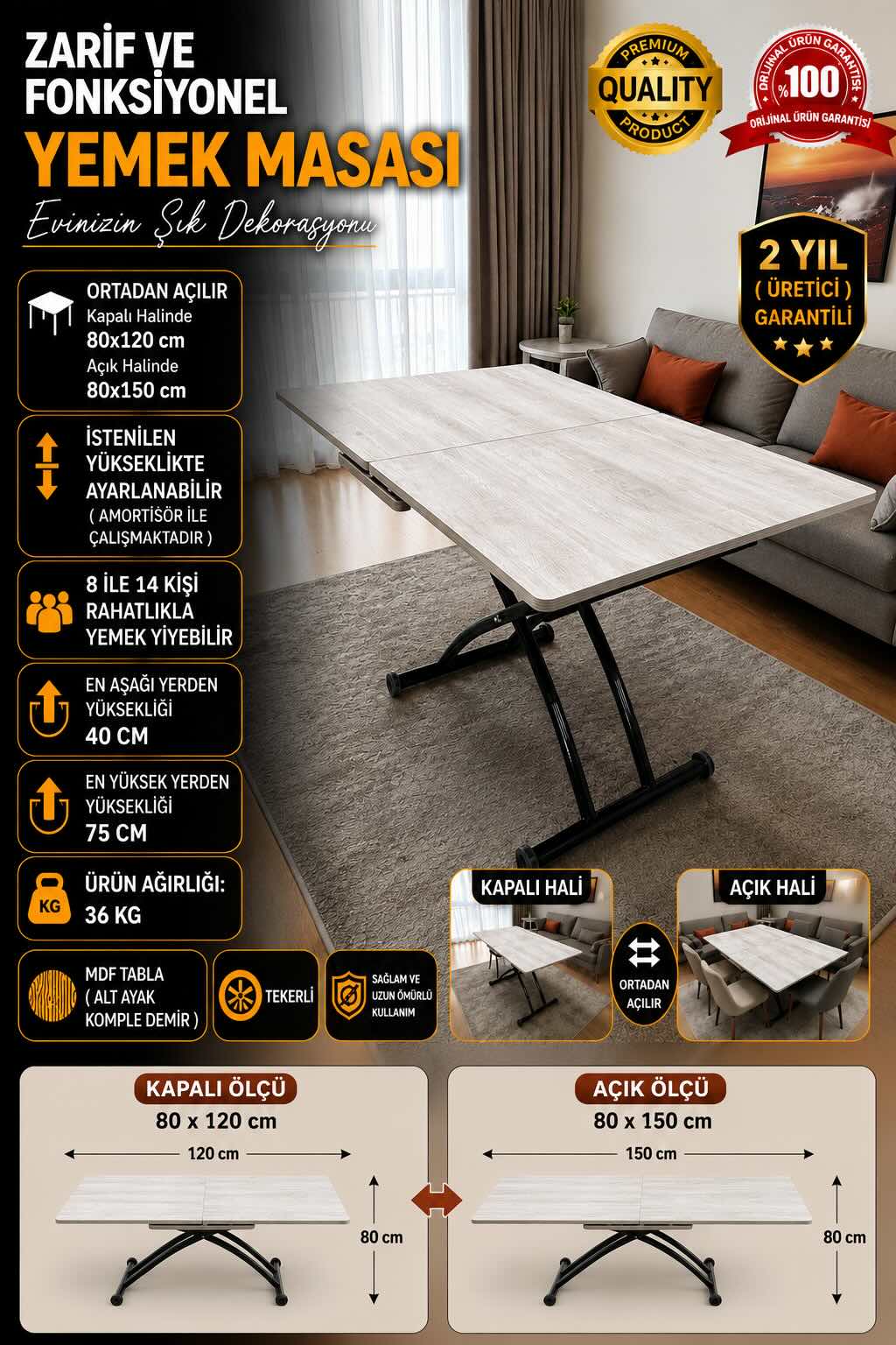 Extendable Square Smart Table | Lisbon MDF & Black
