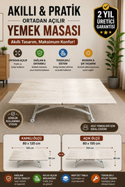 Expandable Square Smart Table | Travertine MDF & White