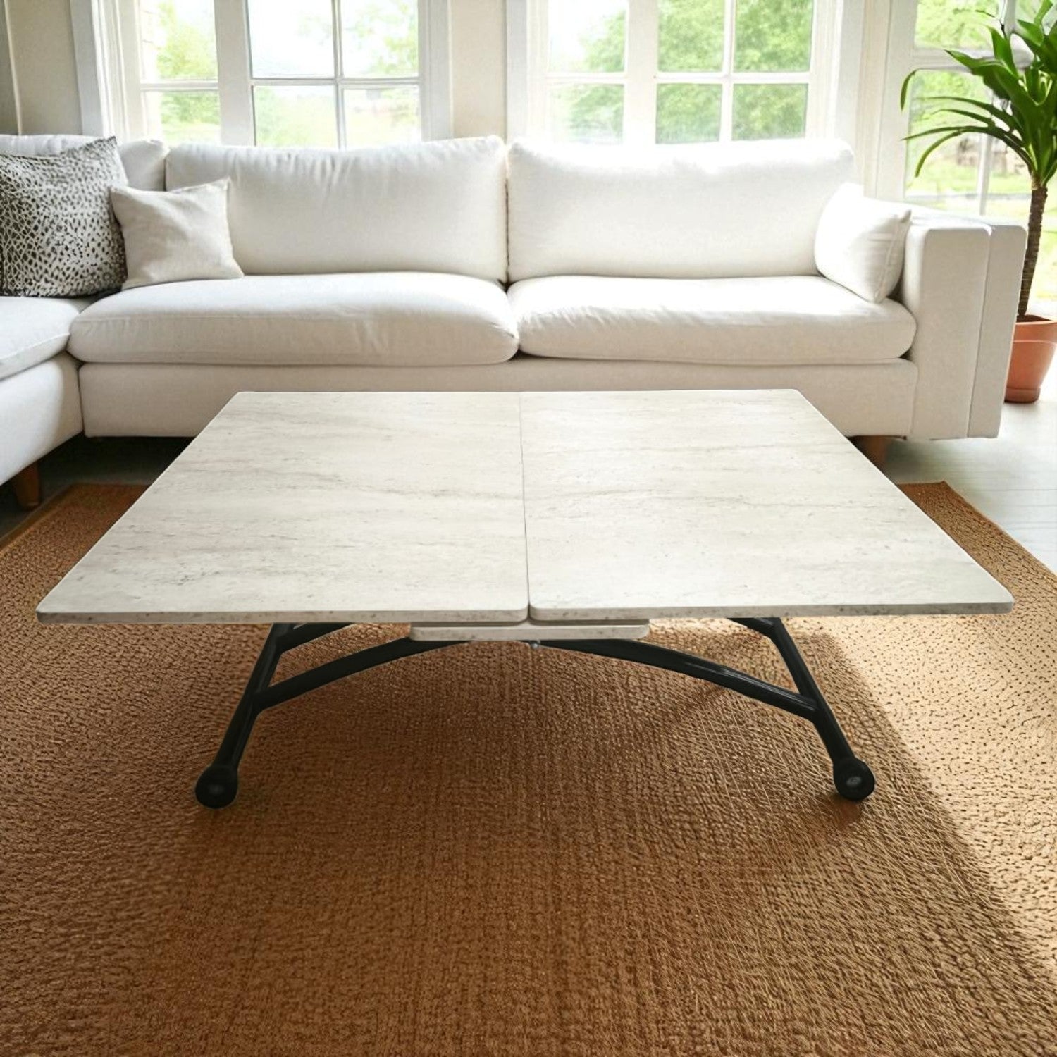 Extendable Square Smart Table | Travertine MDF & Black