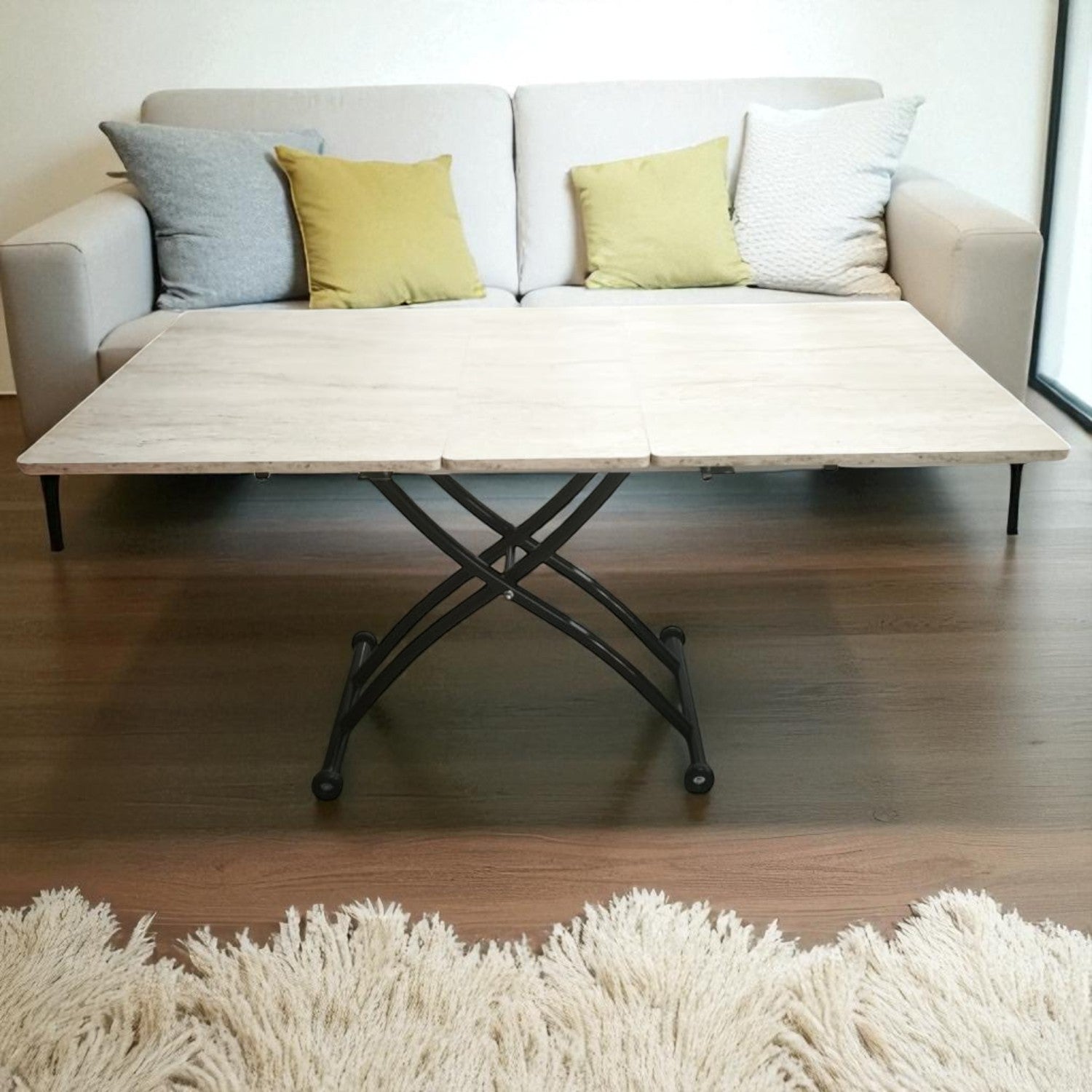 Extendable Square Smart Table | Travertine MDF & Black