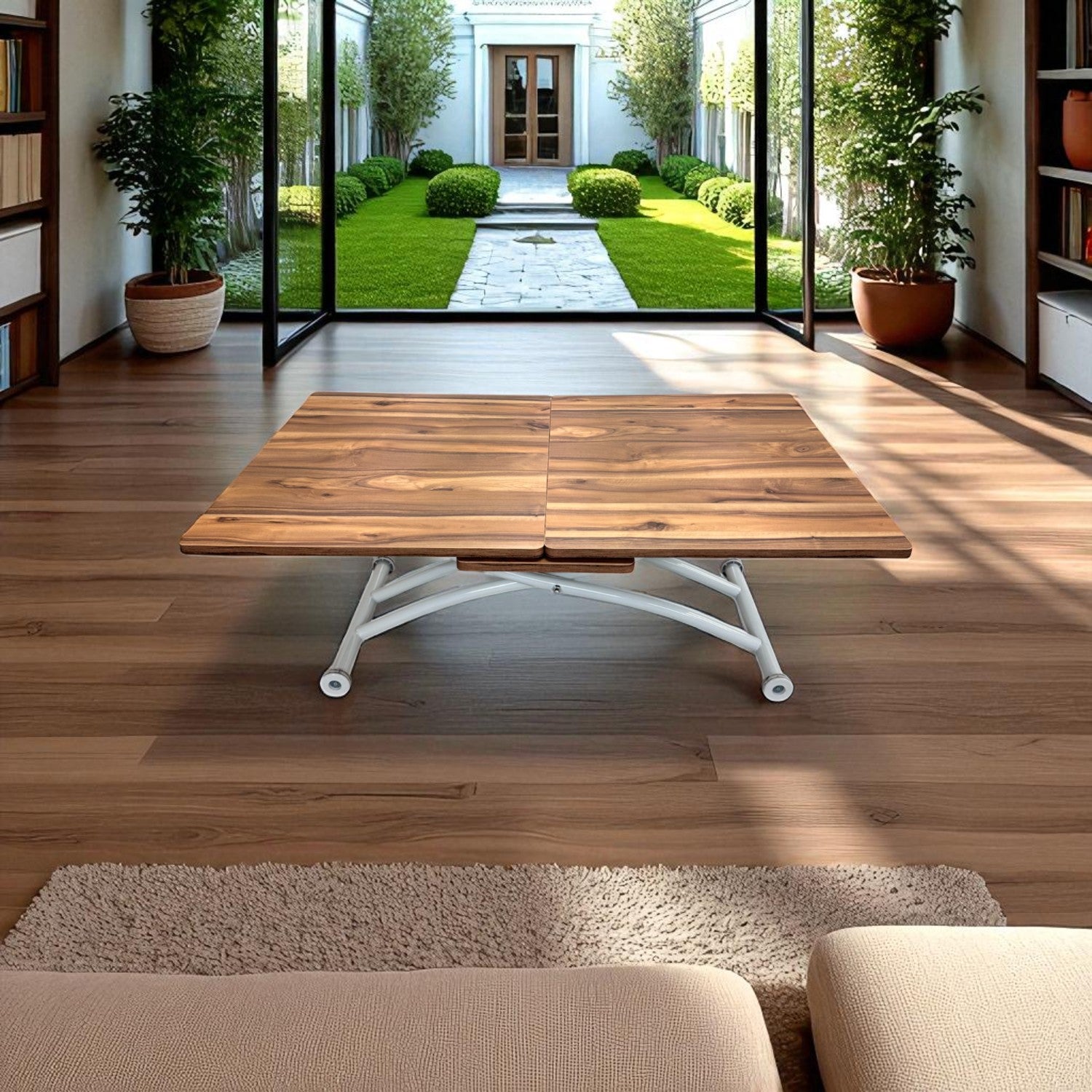 Square Smart Table with Central Opening | Urartu MDF & White