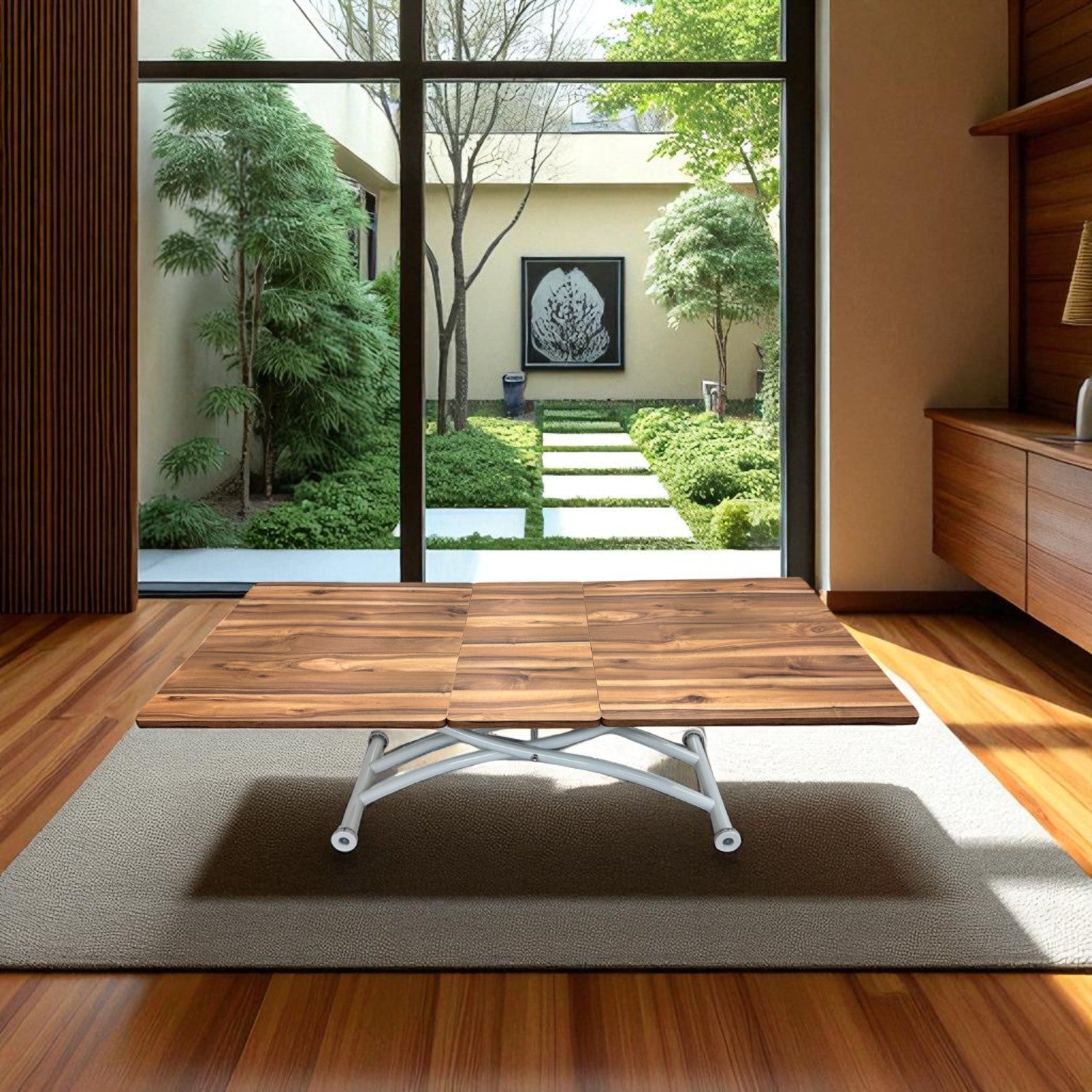 Square Smart Table with Central Opening | Urartu MDF & White