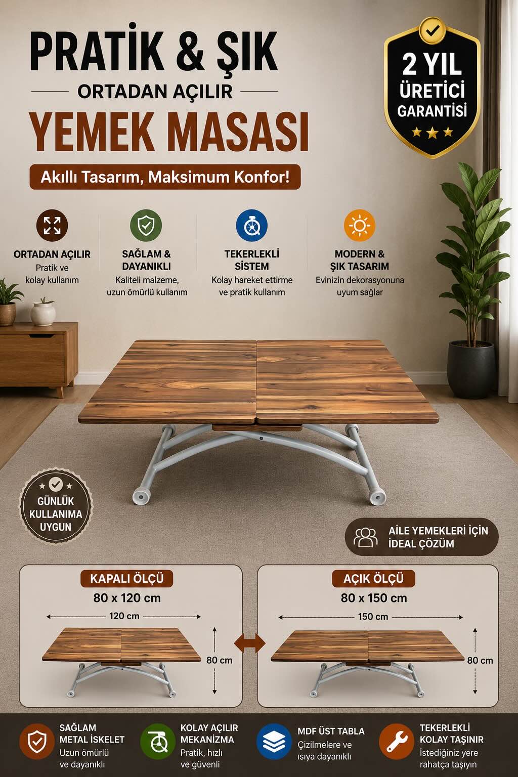 Square Smart Table with Central Opening | Urartu MDF & White
