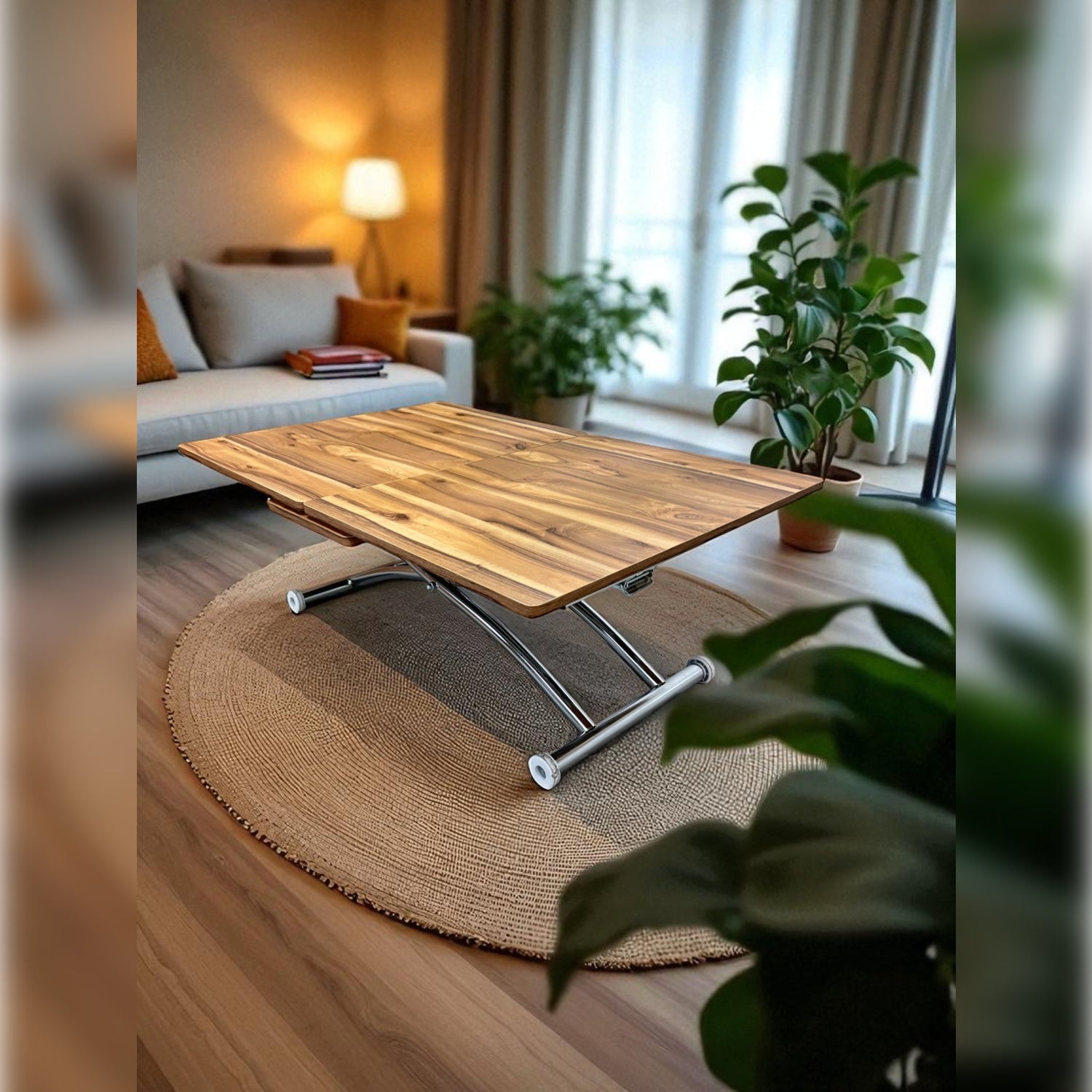 Square Smart Table with Central Opening | Urartu MDF & Chrome
