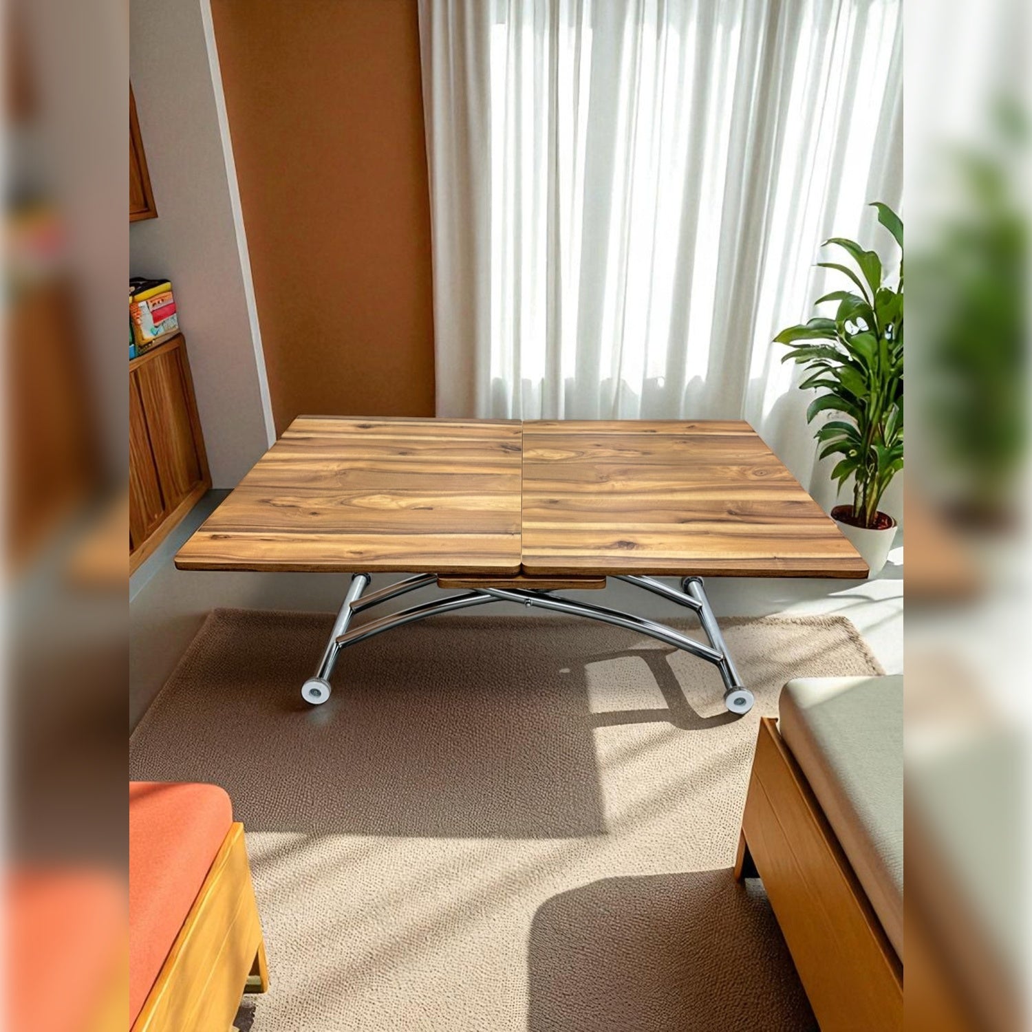 Square Smart Table with Central Opening | Urartu MDF & Chrome