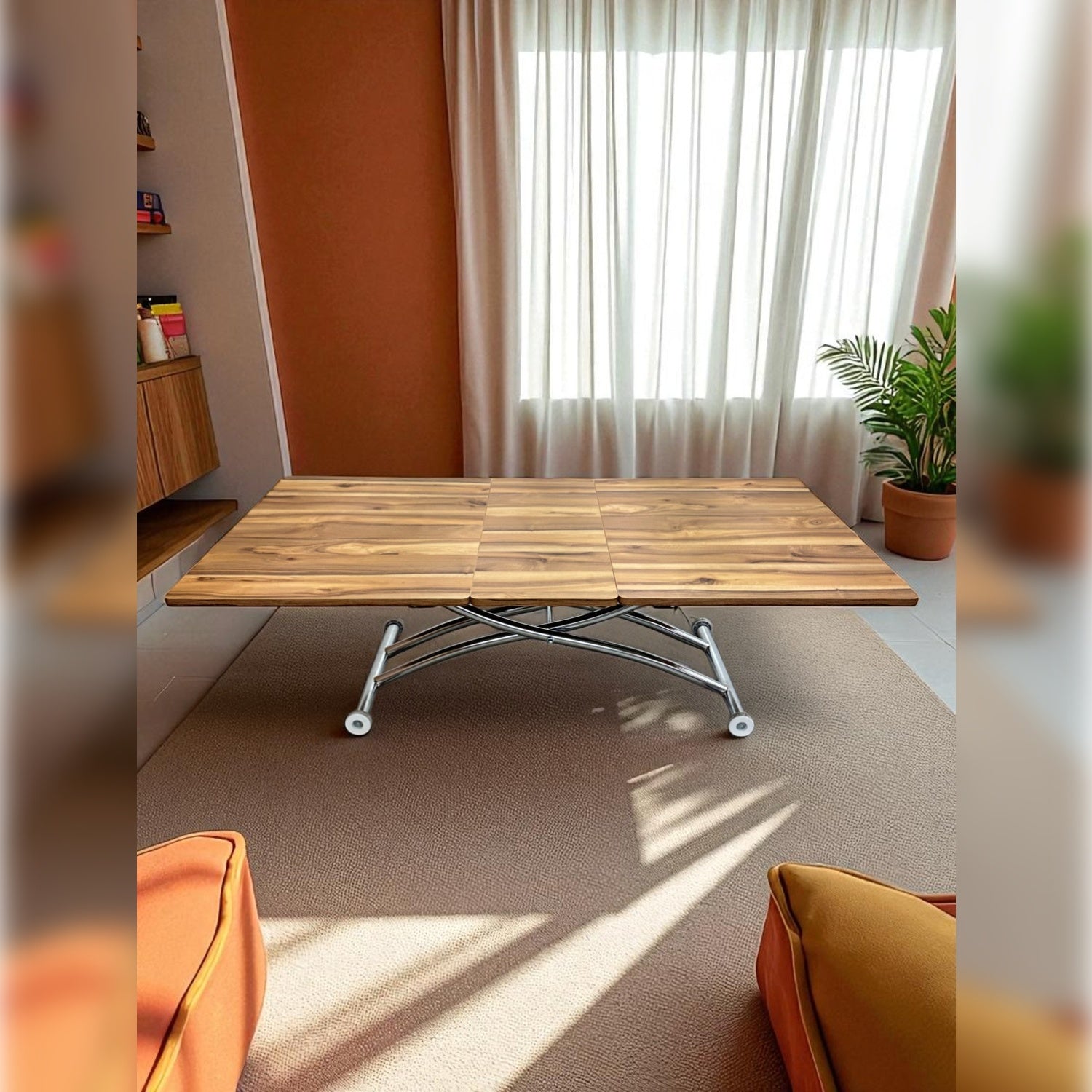 Square Smart Table with Central Opening | Urartu MDF & Chrome