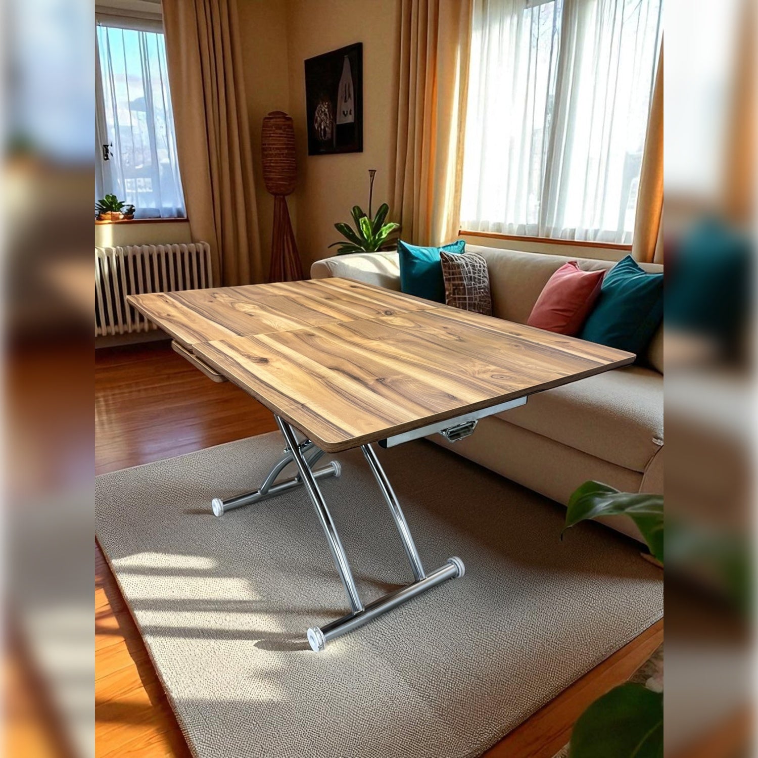 Square Smart Table with Central Opening | Urartu MDF & Chrome