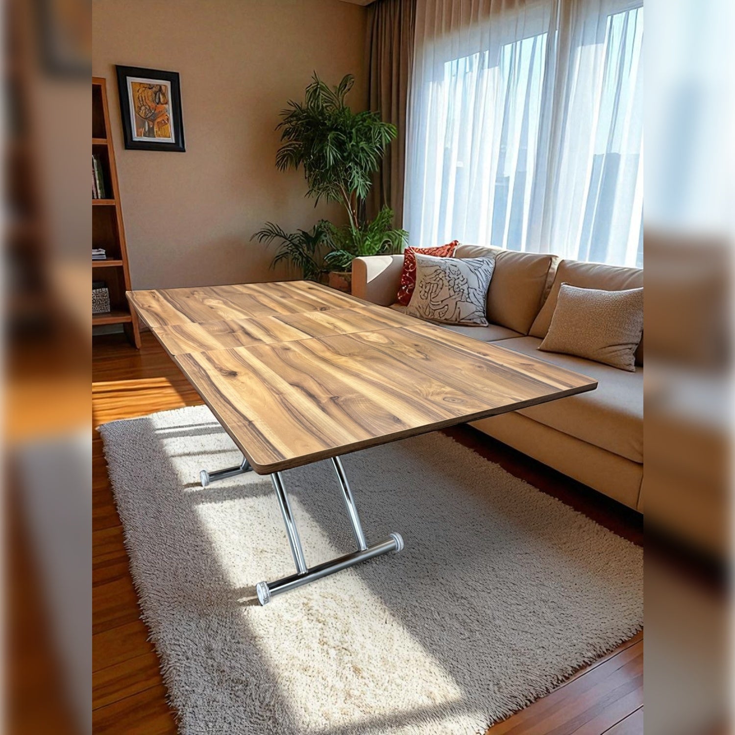 Square Smart Table with Central Opening | Urartu MDF & Chrome
