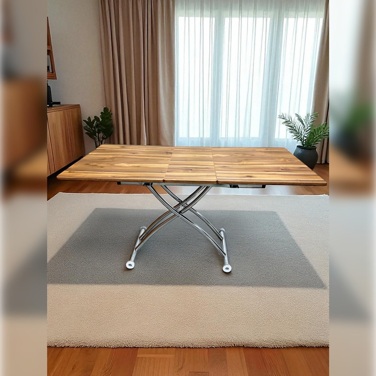 Square Smart Table with Central Opening | Urartu MDF & Chrome