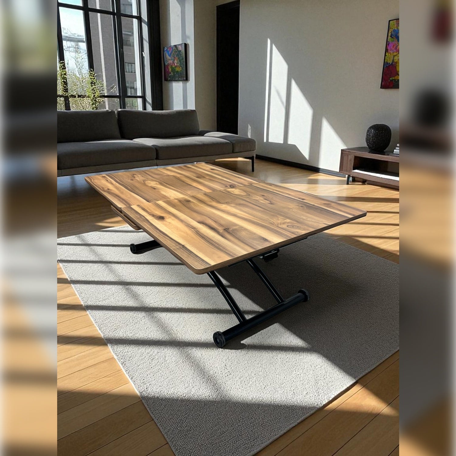 Center-Opening Square Smart Table | Urartu MDF & Black