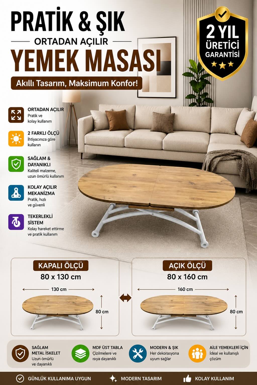 Oval Extendable Smart Table | EfesCam MDF & White
