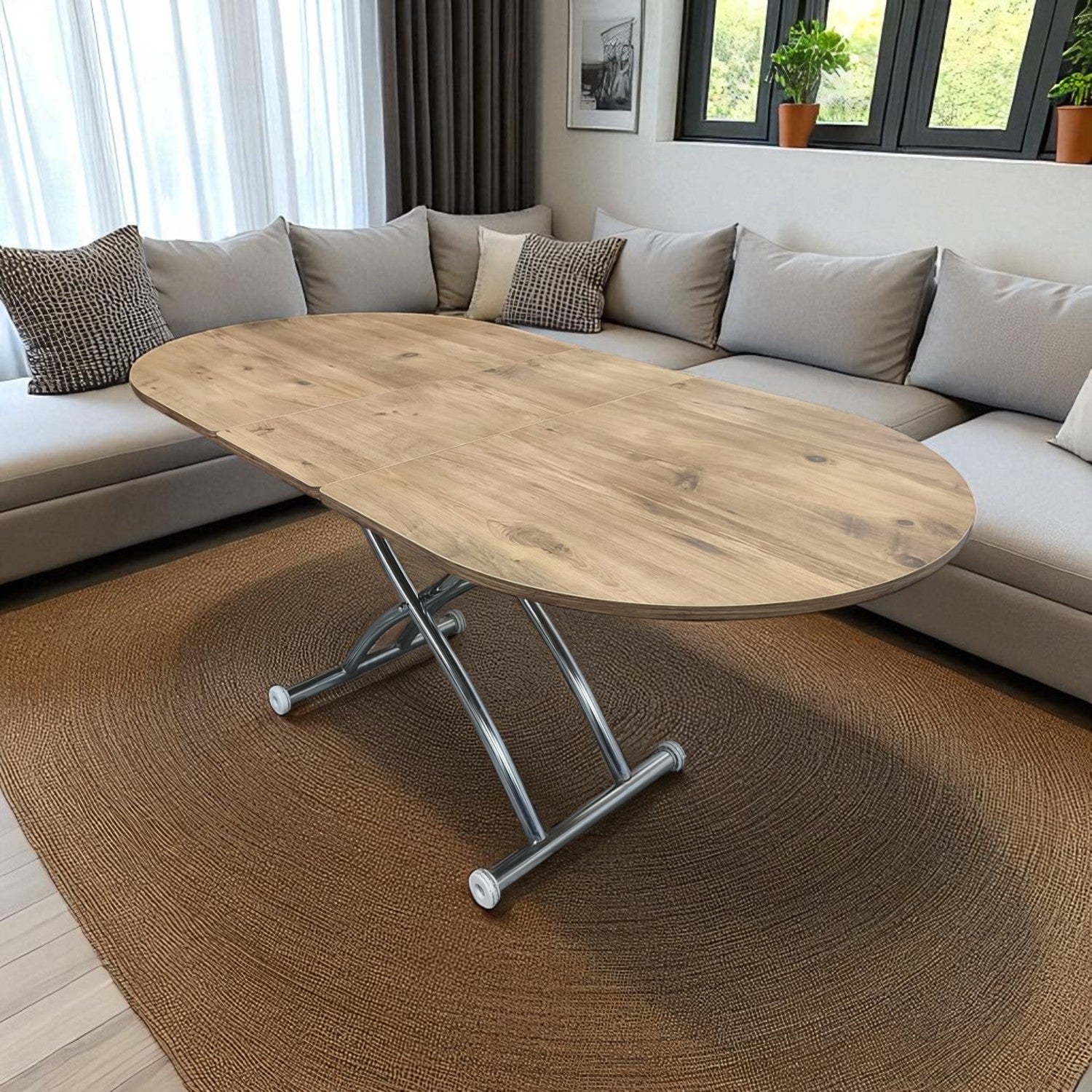 Extendable Oval Smart Table | EfesCam MDF & Chrome