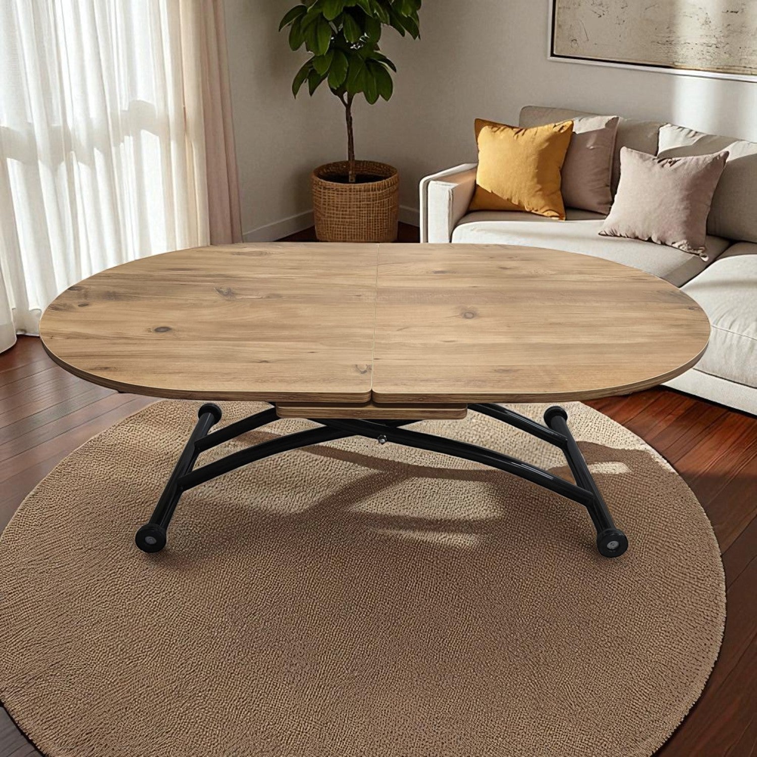 Oval Smart Table with Extension | EfesCam MDF & Black