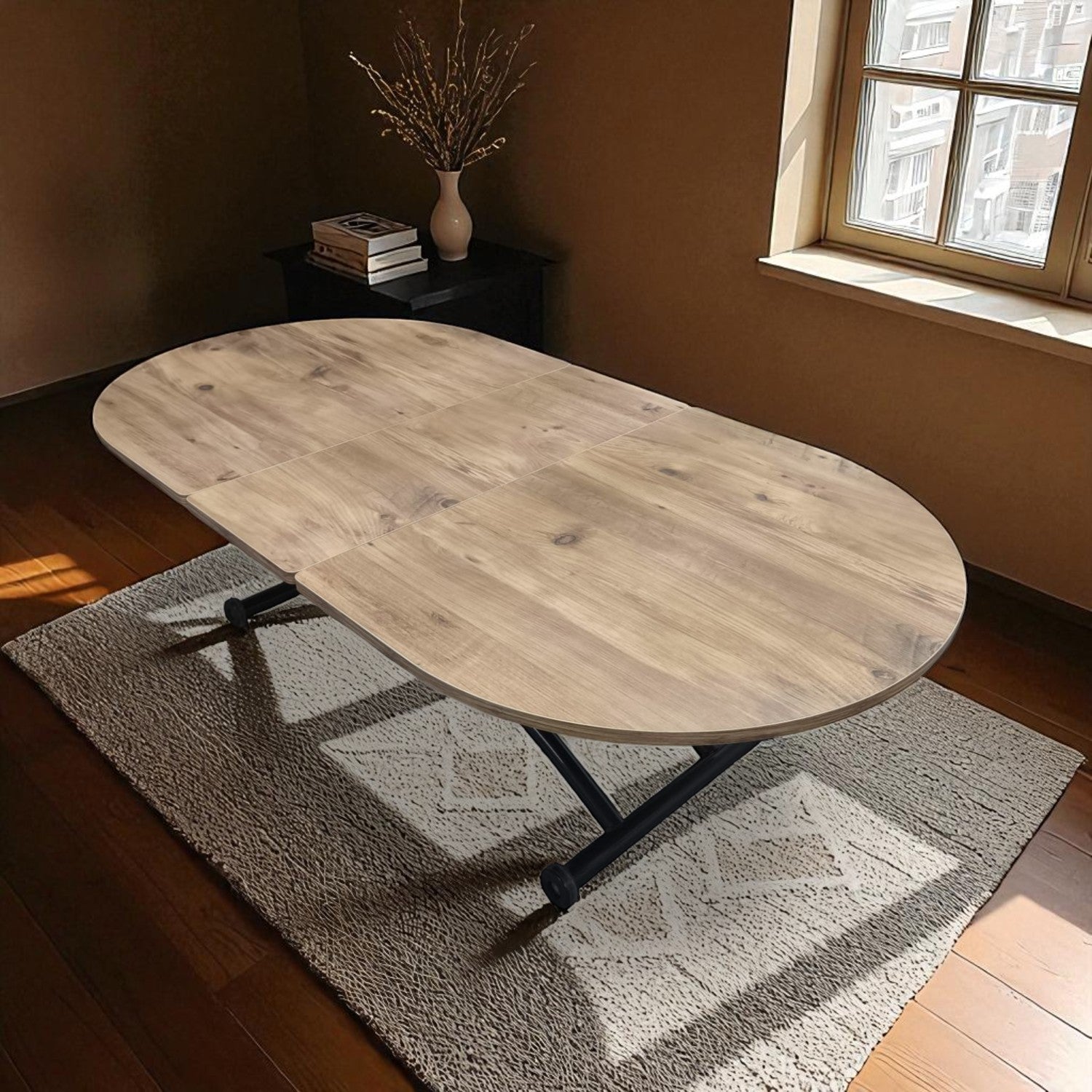 Oval Smart Table with Extension | EfesCam MDF & Black