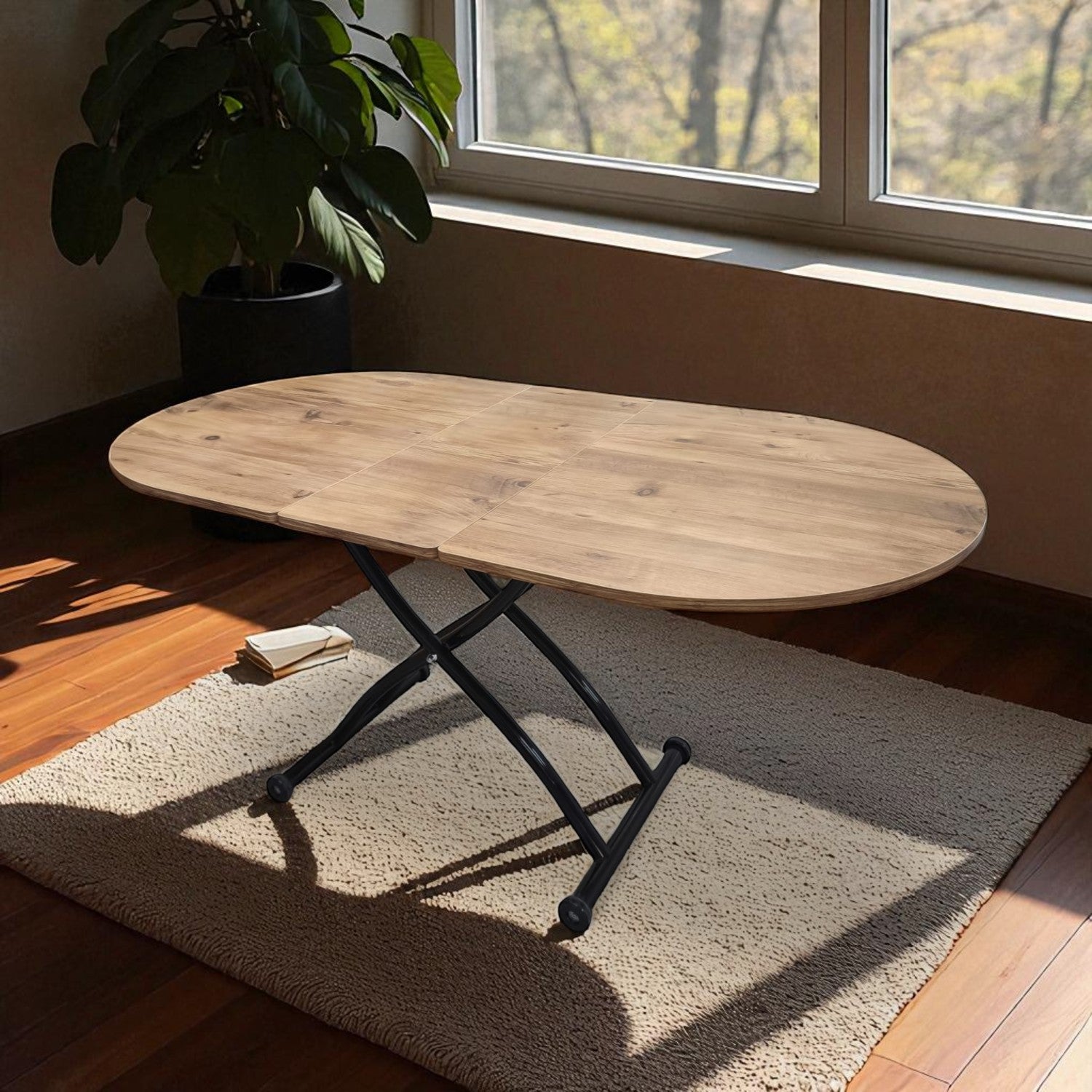 Oval Smart Table with Extension | EfesCam MDF & Black