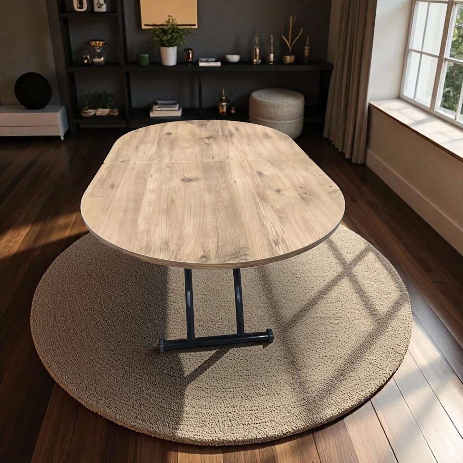 Oval Smart Table with Extension | EfesCam MDF & Black
