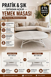 Ortadan Açılır Oval Akıllı Masa | Lizbon MDF & Beyaz