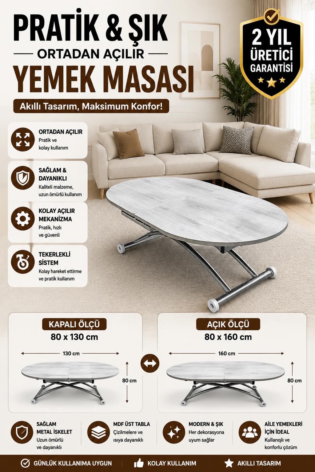 Oval Extendable Smart Table | Lisbon MDF & Chrome