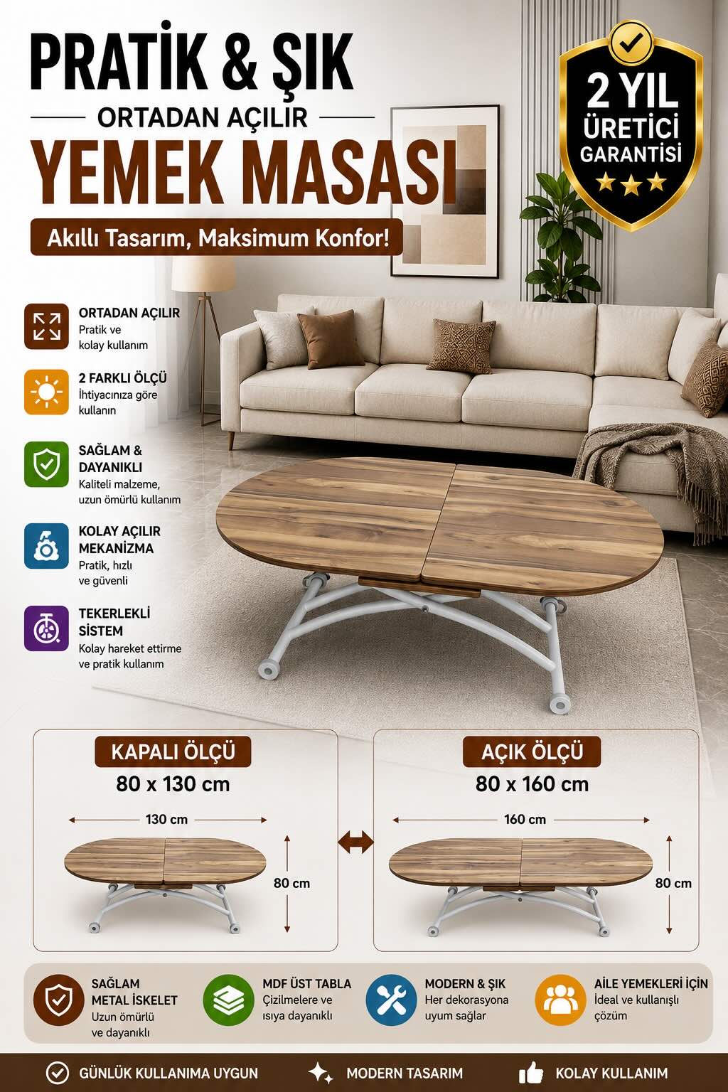 Oval Extendable Smart Table | Urartu MDF & White