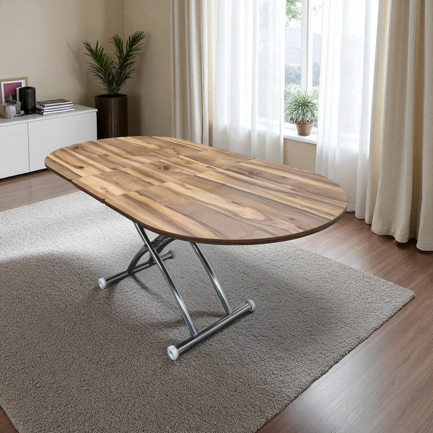 Center Opening Oval Smart Table | Urartu MDF & Chrome