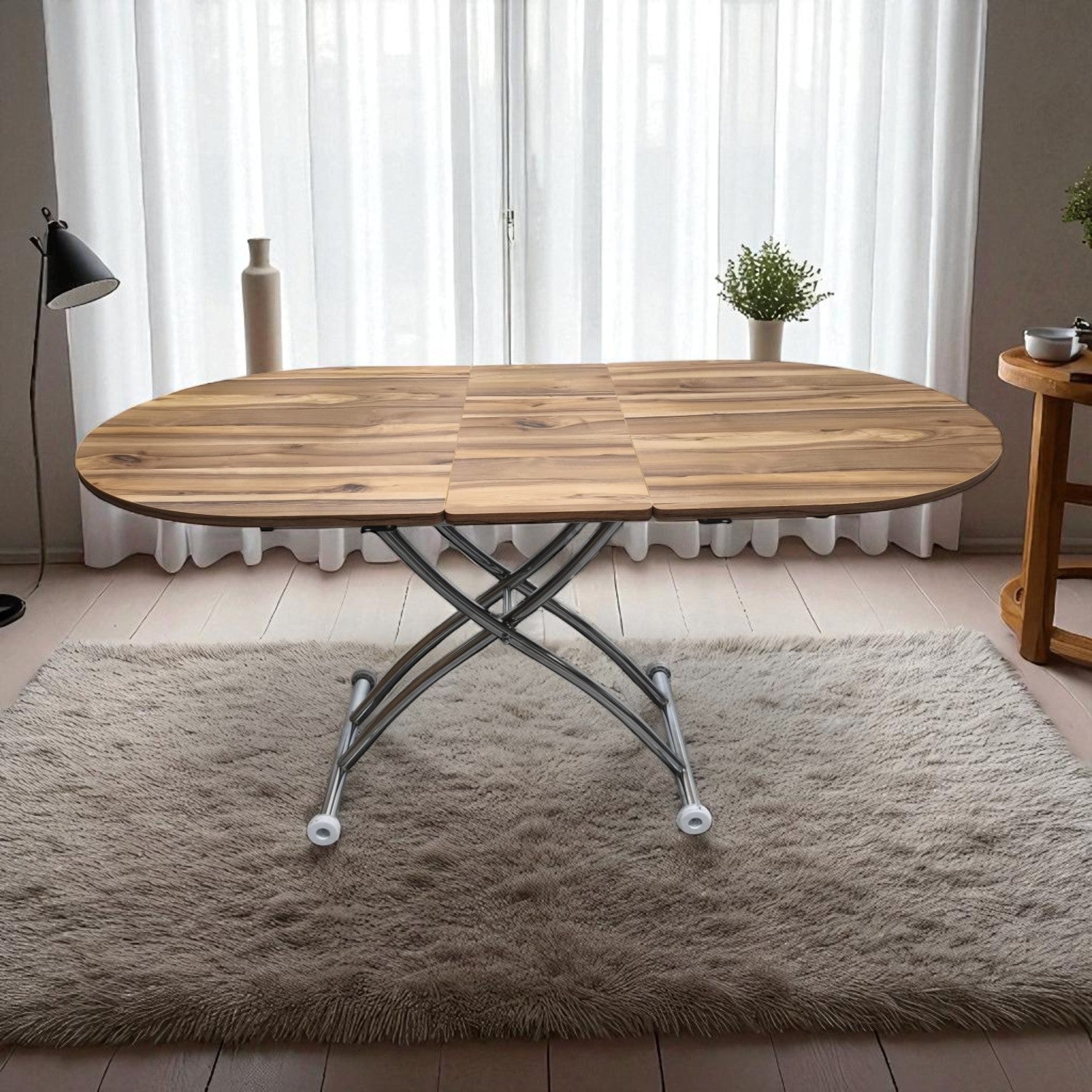 Center Opening Oval Smart Table | Urartu MDF & Chrome